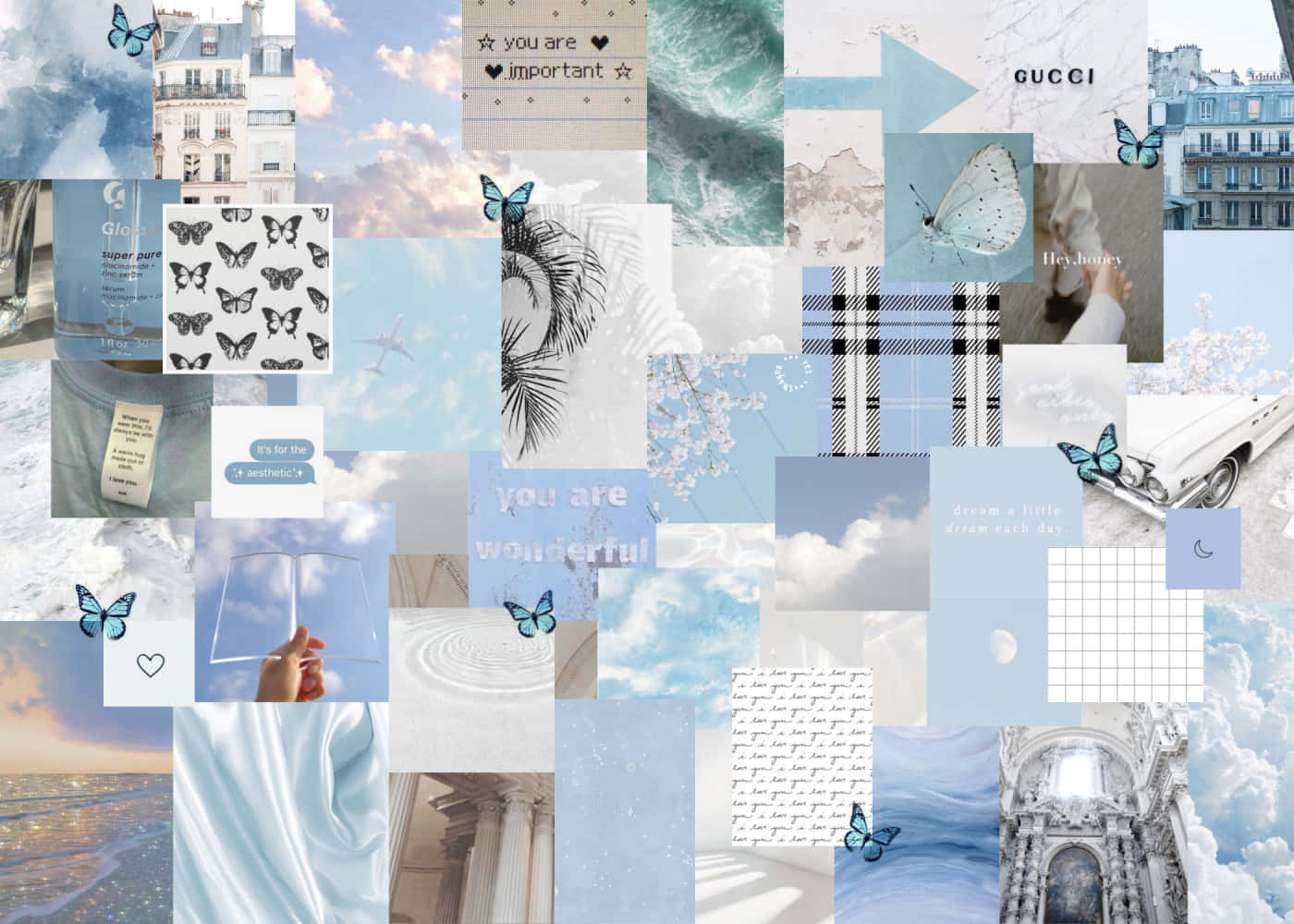 Aesthetic Blue Collage With Sky Theme Background