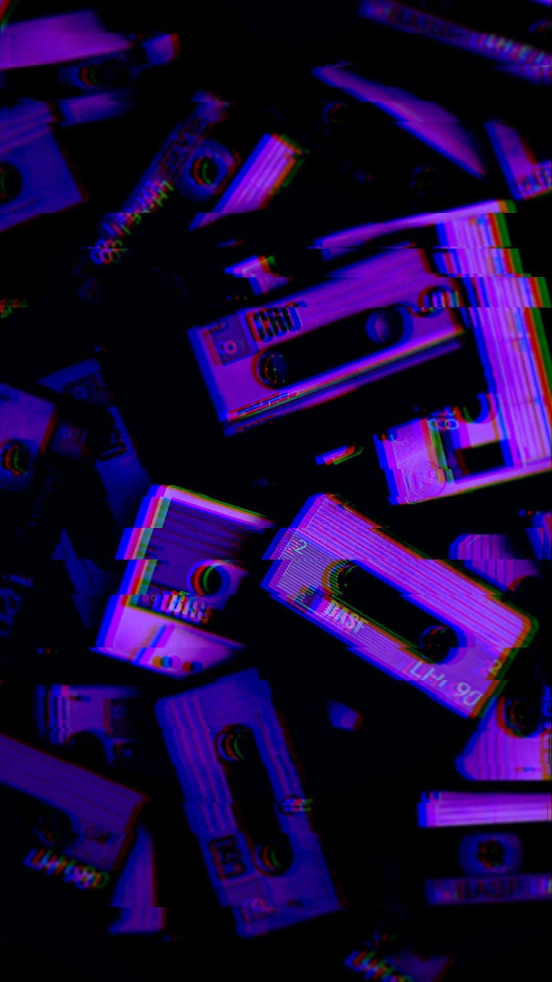 Aesthetic Blue Grunge Cassette Tapes Pile Photography Background