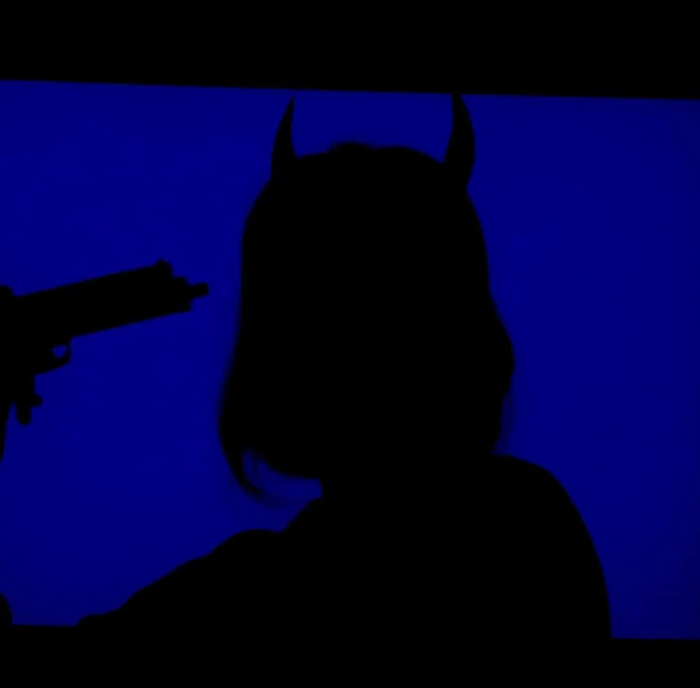 Aesthetic Blue Grunge Devil Girl Gun Background