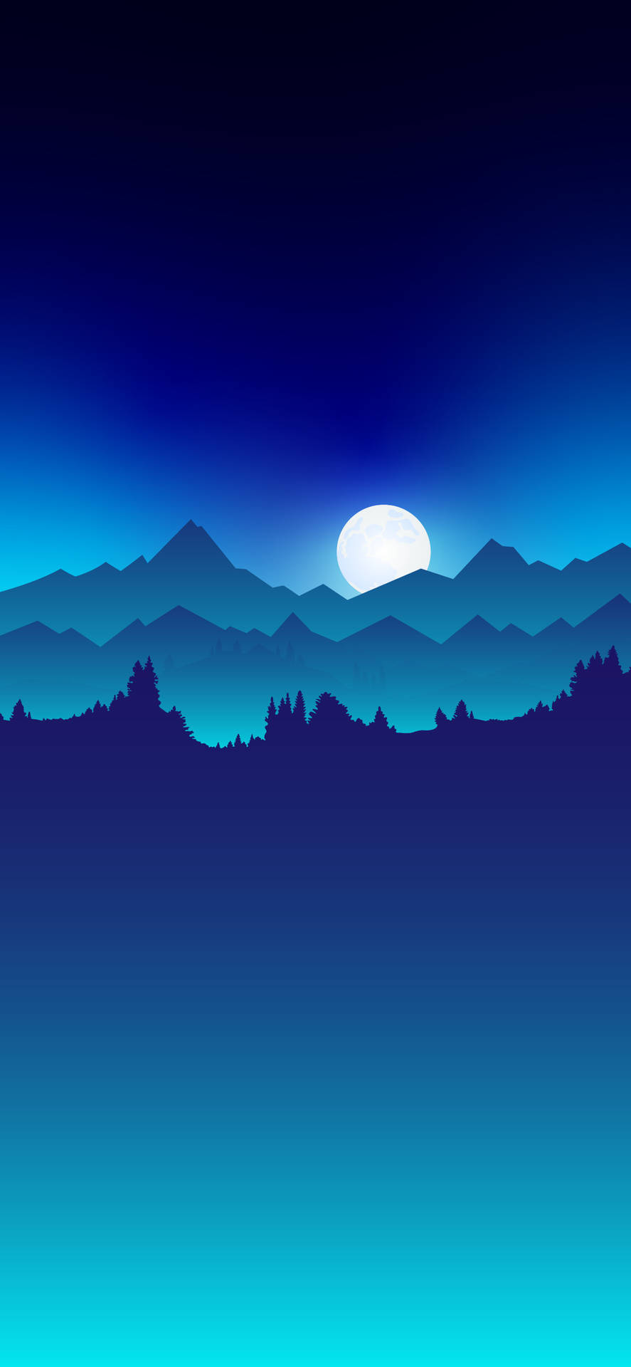 Aesthetic Blue Mountain Moon Digital Background