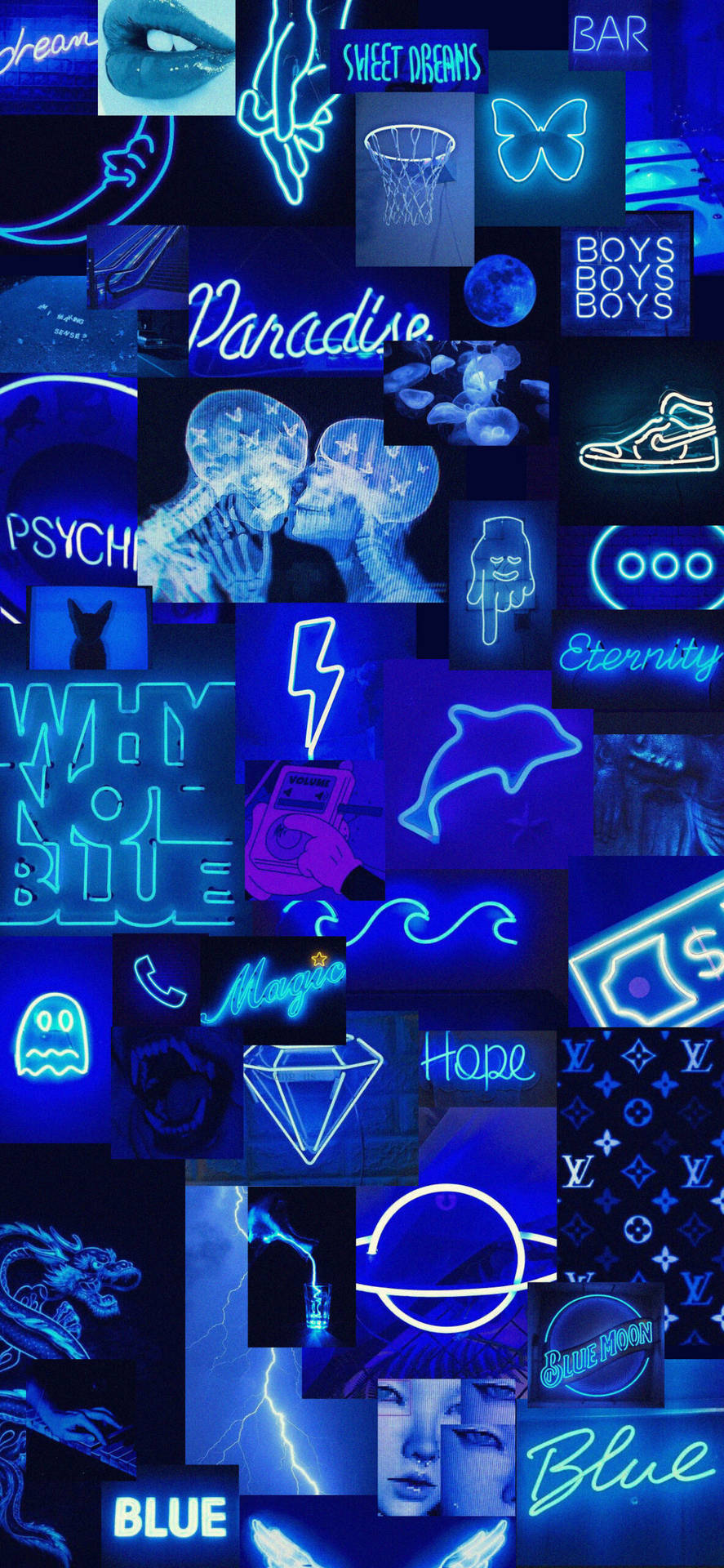 Aesthetic Blue Neon Collage Background