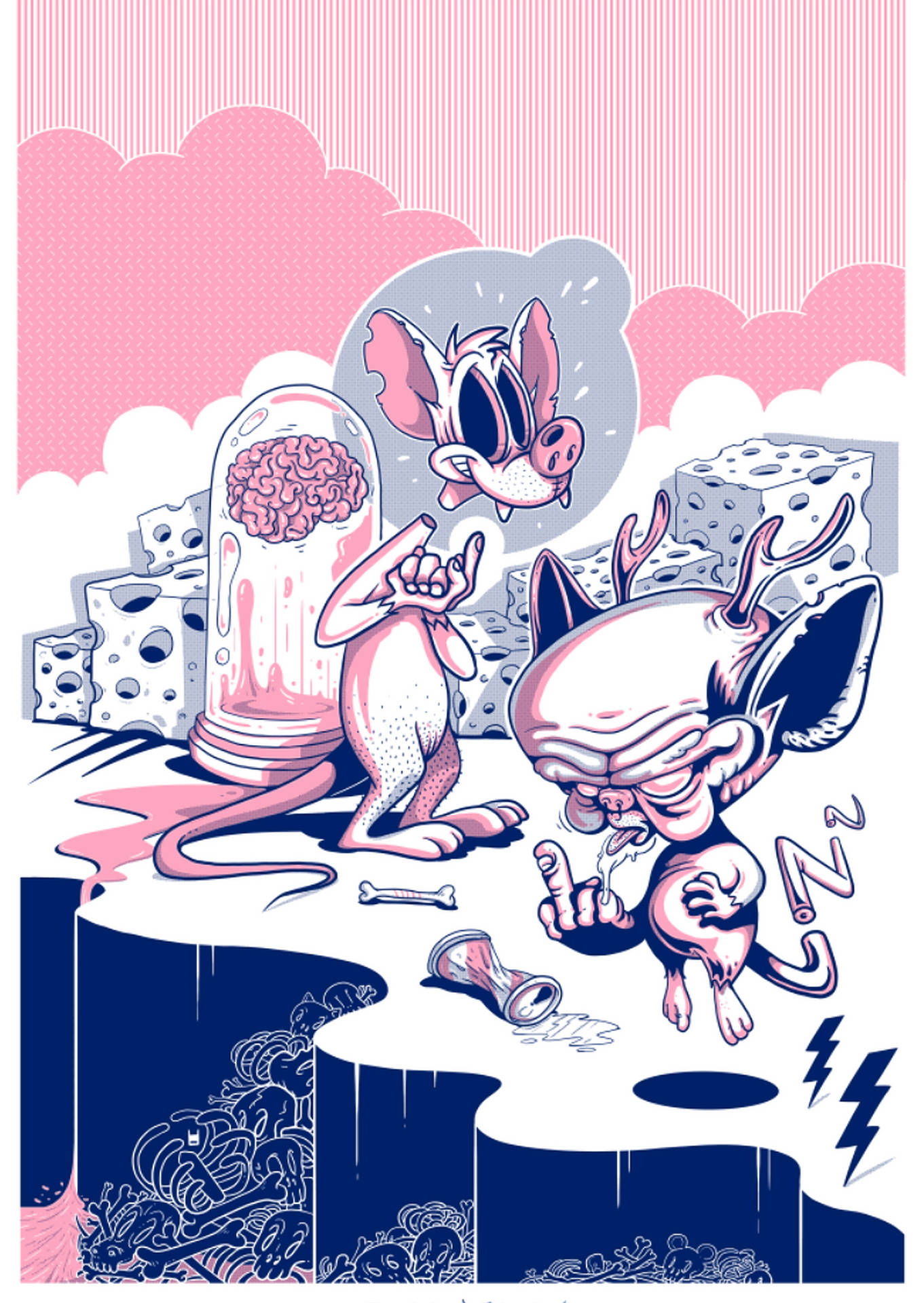 Aesthetic Blue Pink Pinky And The Brain Art