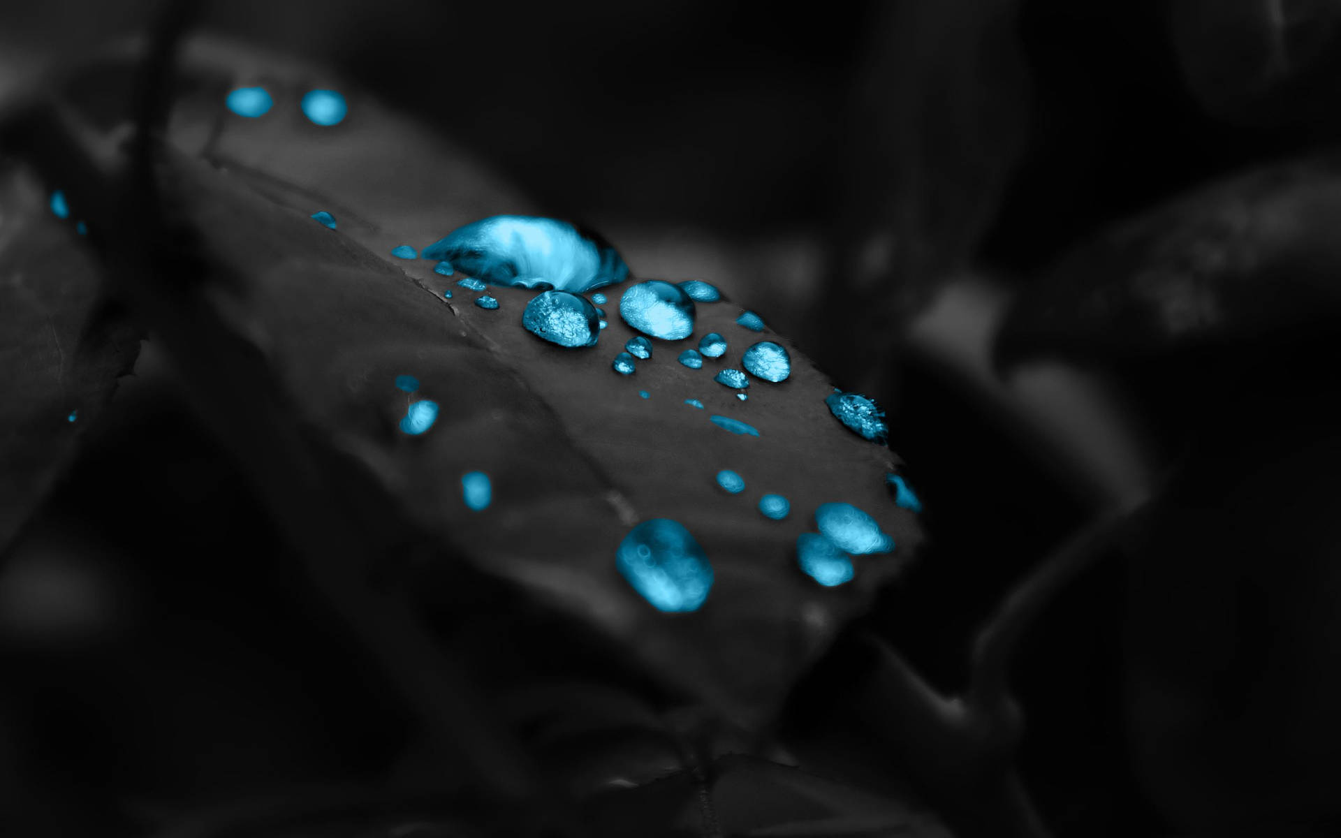 Aesthetic Blue Raindrops On Black Surface Background