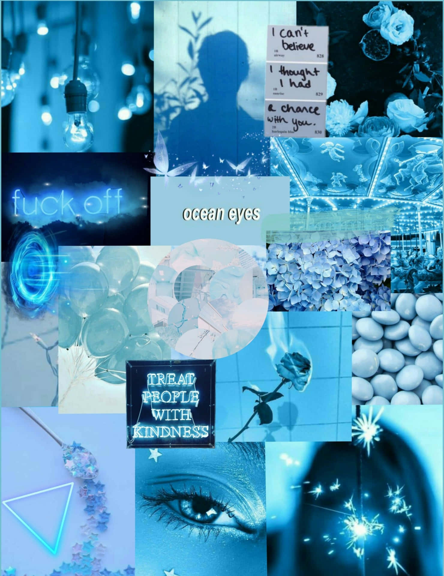 Aesthetic Blue-tinted Collage Of Shapes And Words Background