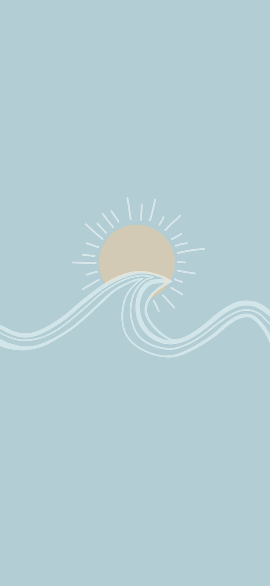 Aesthetic Blue Wave And Sun Illustration