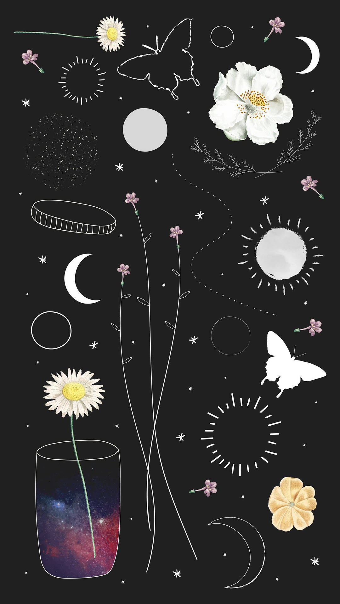 Aesthetic Boho Flowers And Celestial Background