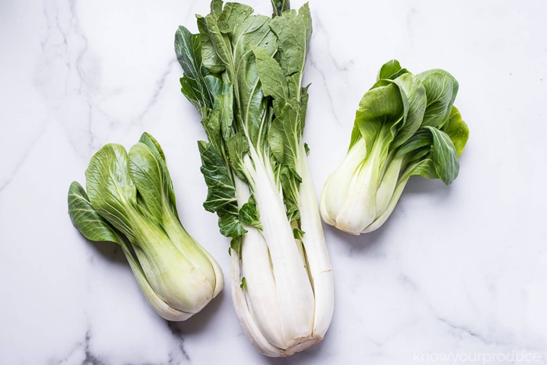 Aesthetic Bok Choy Cabbages On Marble