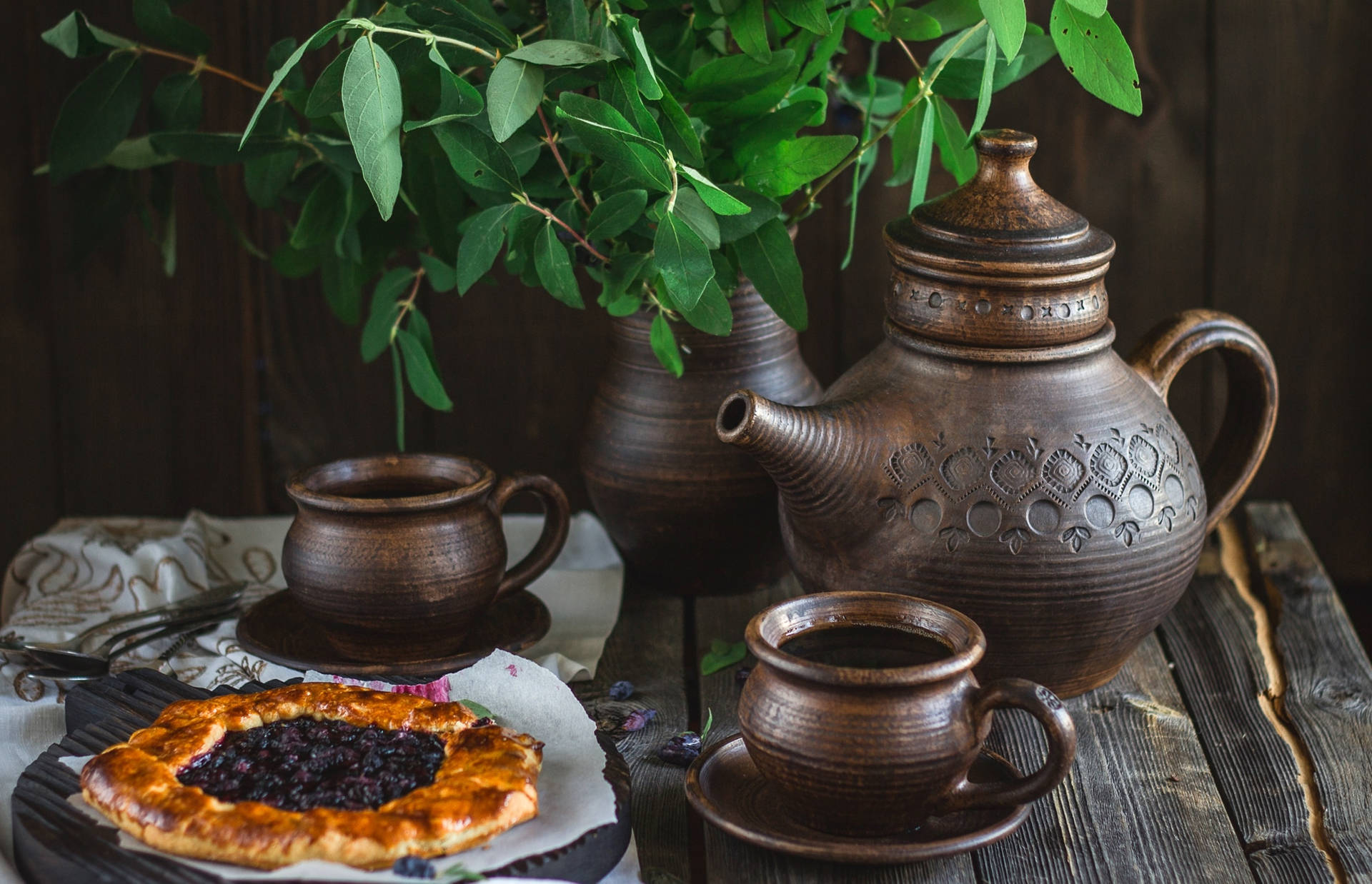 Aesthetic Bronze Tea Set Background