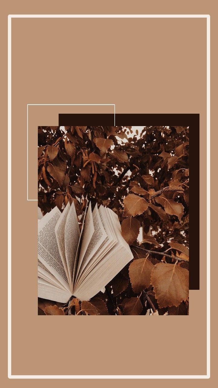Aesthetic Brown Leaves And Book Background