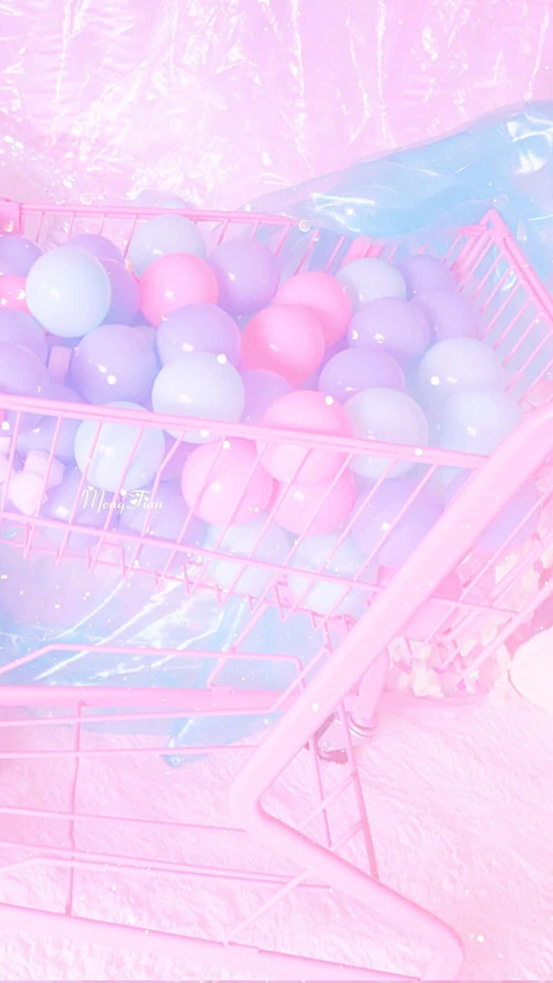 Aesthetic Cart Balls Pastel Colors Background