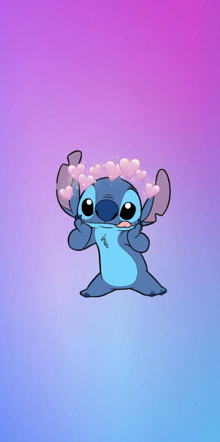 Aesthetic Cartoon Disney's Stitch With Heart Crown Background