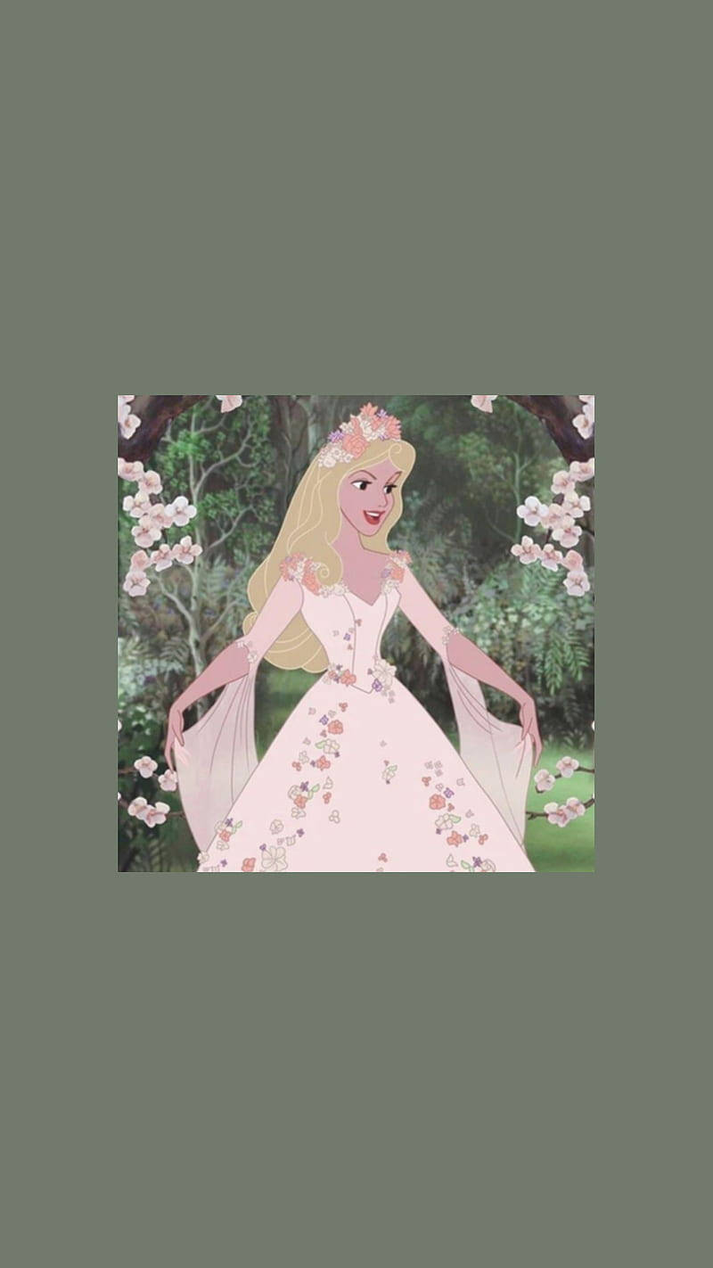 Aesthetic Cartoon Princess Aurora In Flower Dress Background