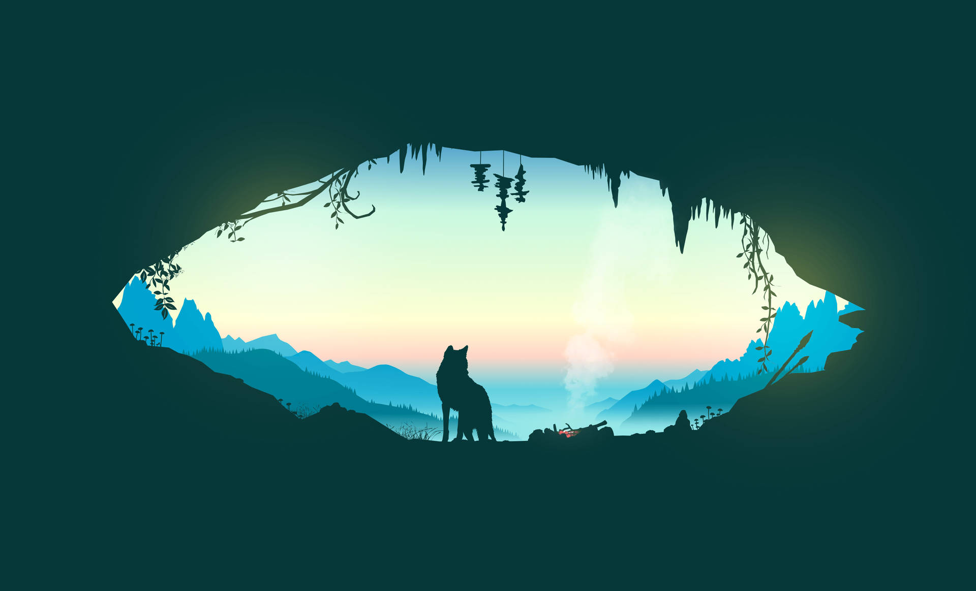 Aesthetic Cave And Wolf Computer Display Background
