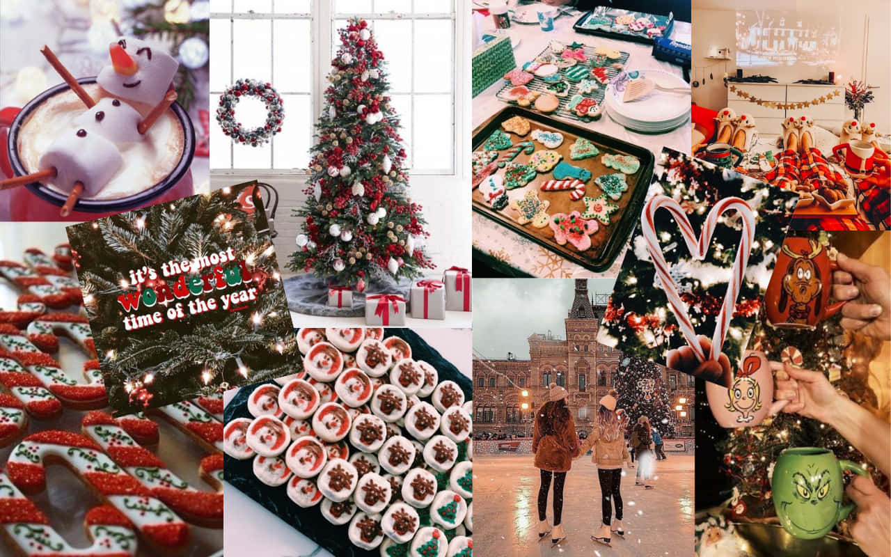 Aesthetic Christmas Collage Decorations Laptop Background