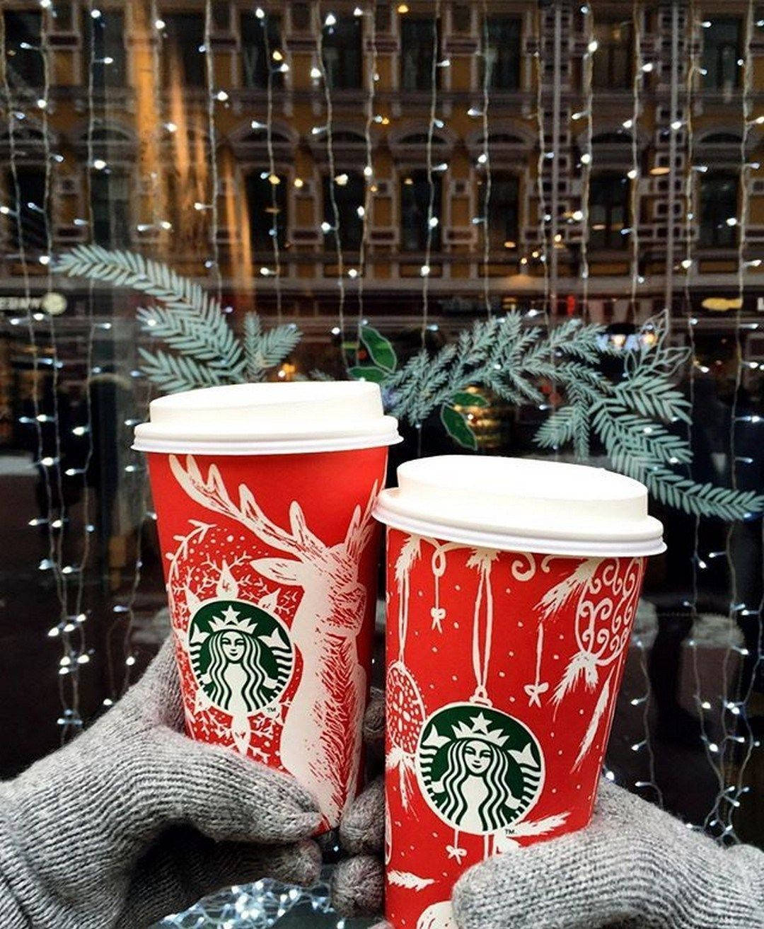 Aesthetic Christmas Starbucks Coffee Background