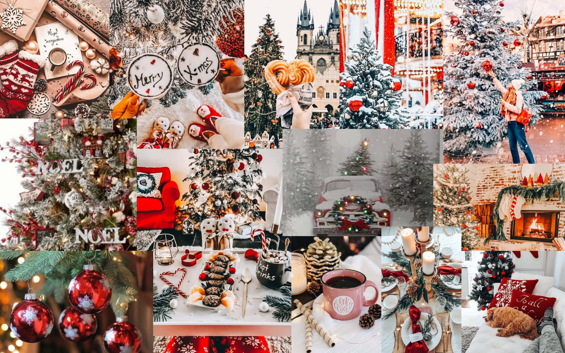 Aesthetic Christmas Tree Decoraction Collage Laptop Background