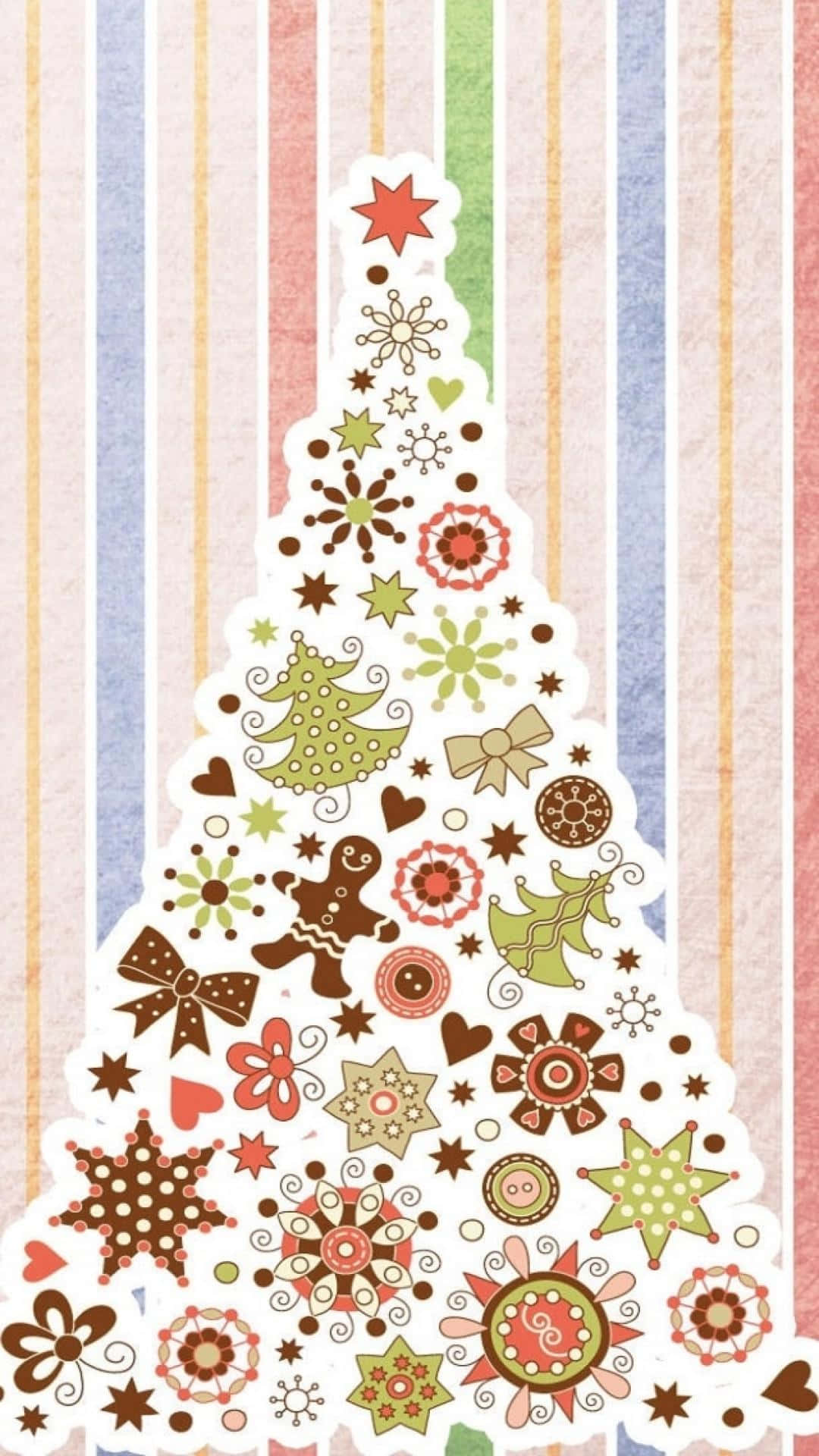 Aesthetic Christmas Tree With Stars Pattern Background