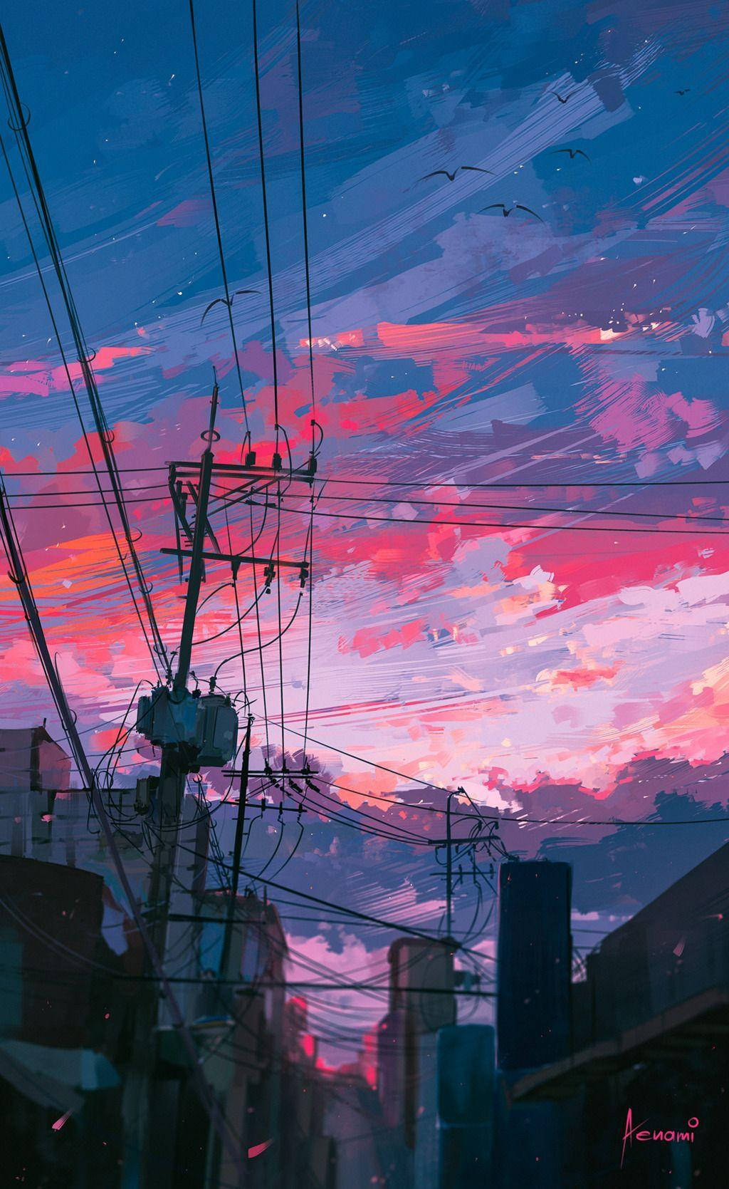 Aesthetic City With Electrical Wires Background