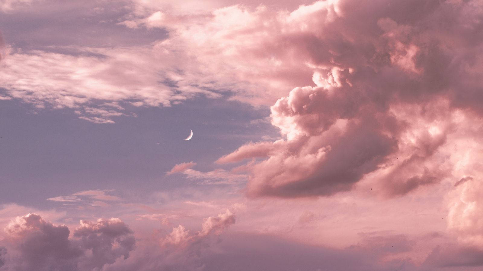 Aesthetic Clouds And Distant Crescent Moon Background