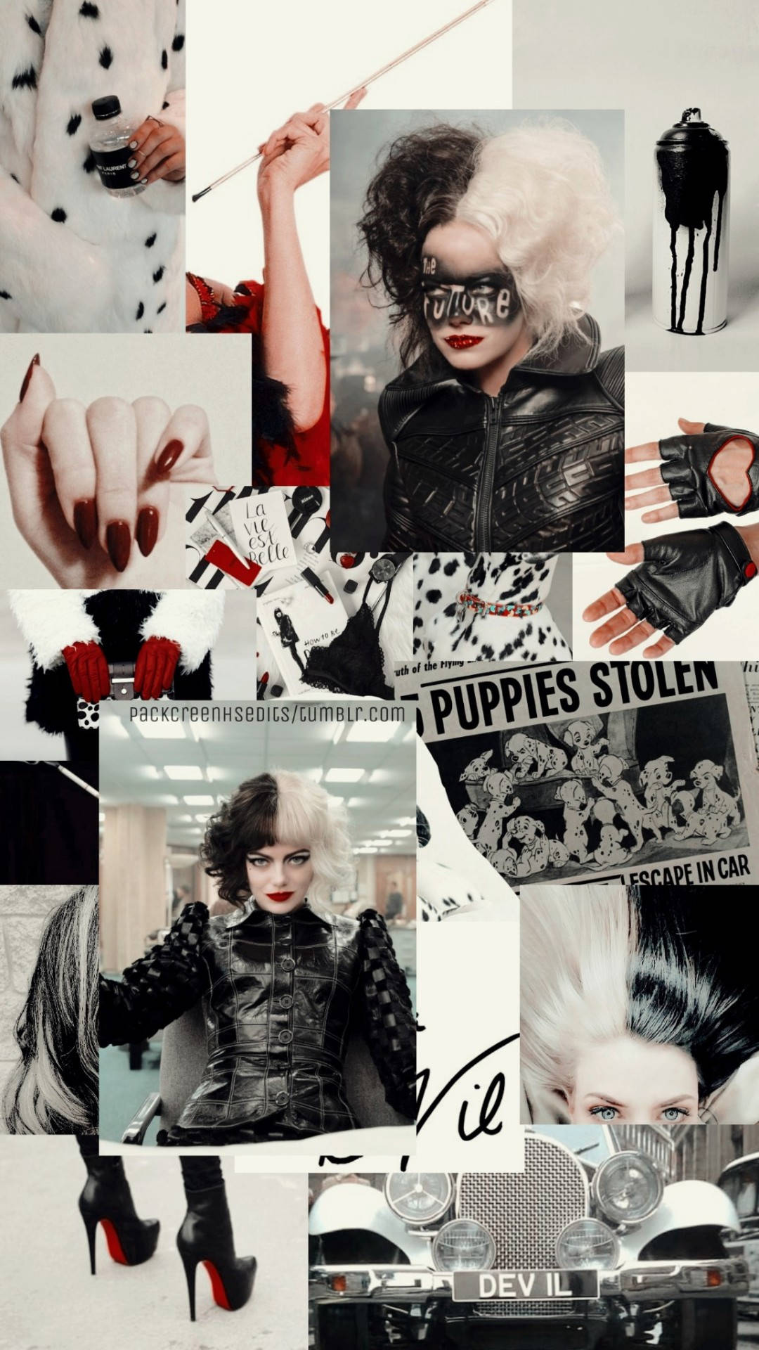 Aesthetic Collage Of Cruella De Vil Background
