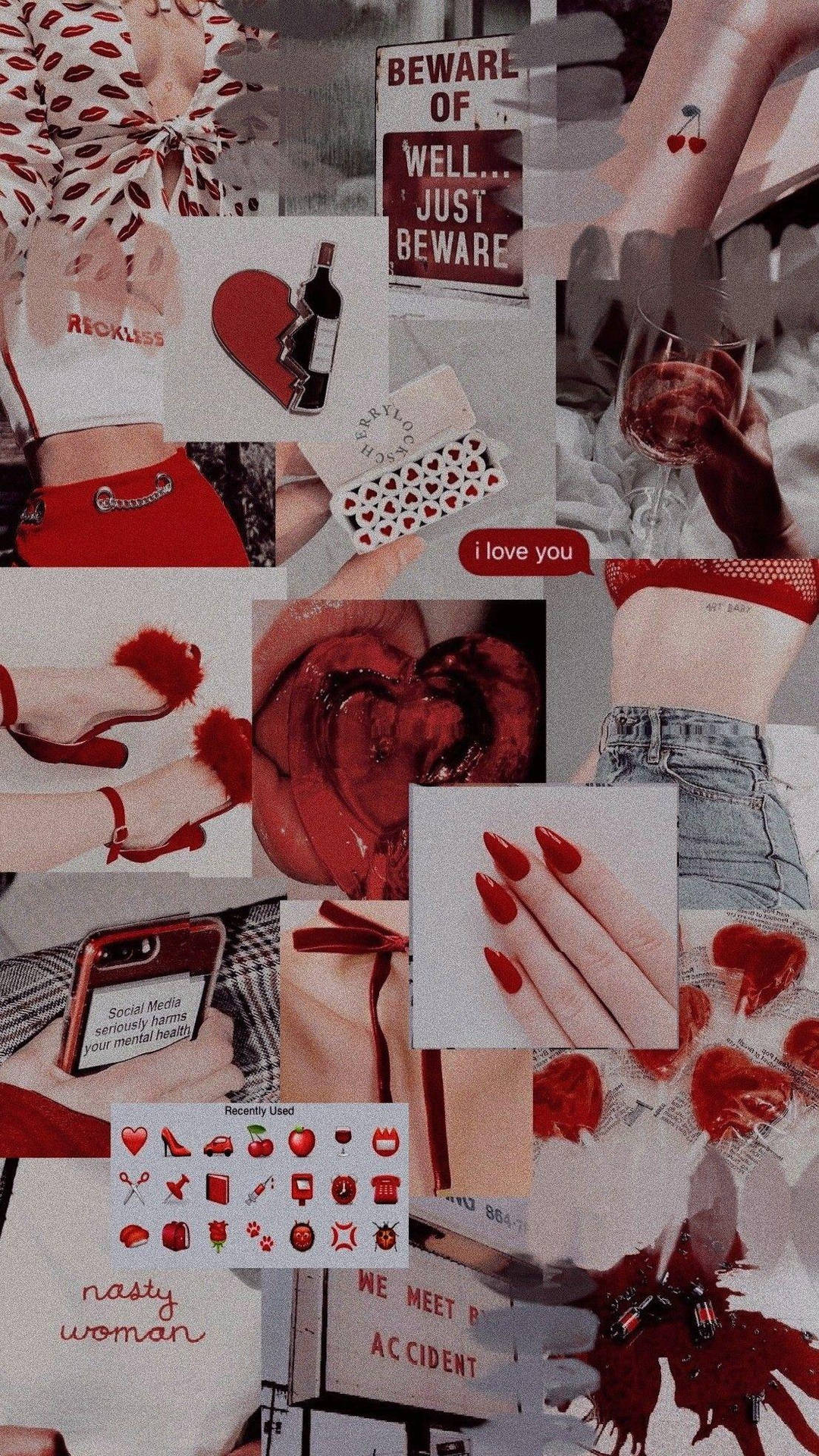 Aesthetic Collage Red Girl Things Background