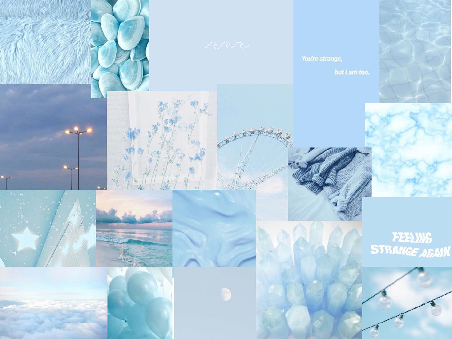 Aesthetic Collage Taking You Through A Tranquil Journey Of Blues Background