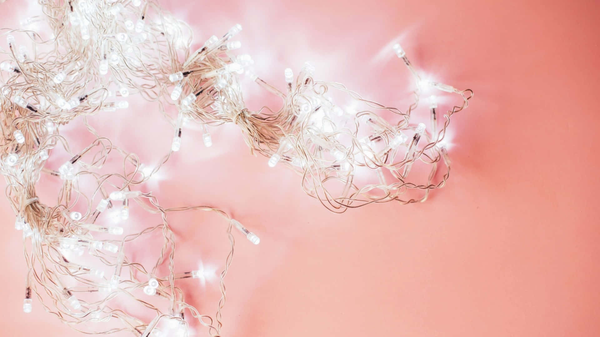 Aesthetic Computer Light Pink Fairy Lights Background