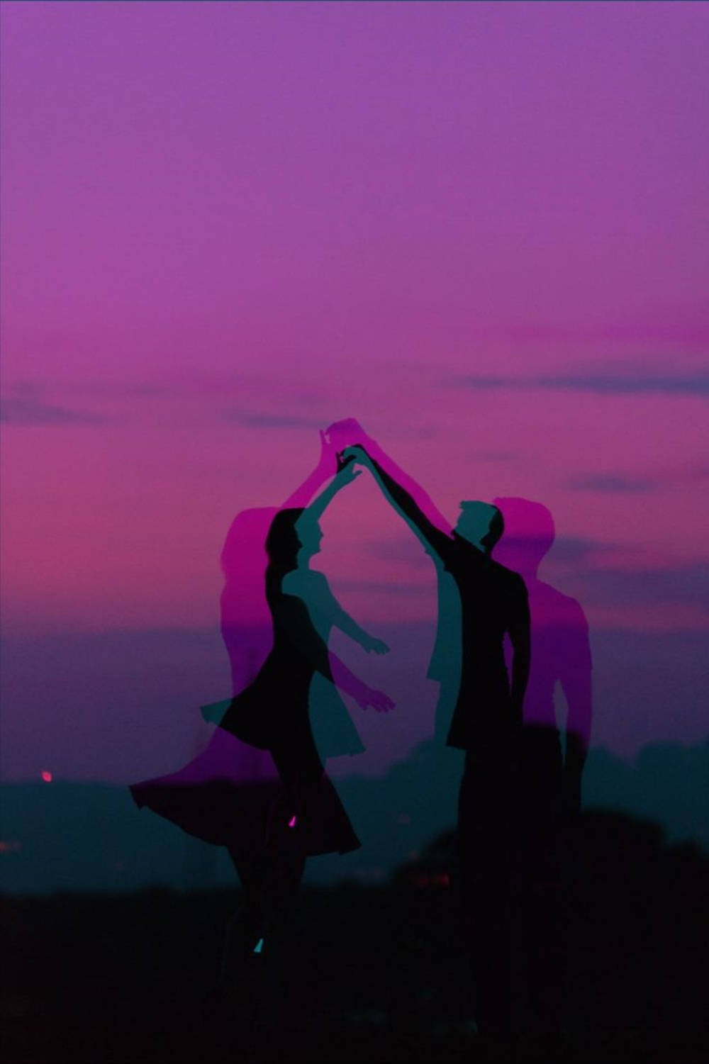 Aesthetic Couple Dancing With Purple Sky Background