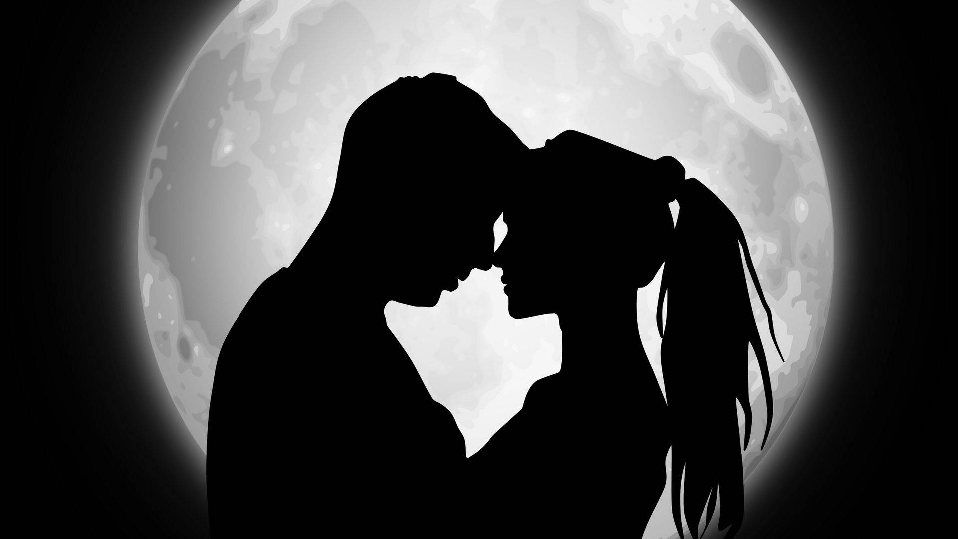 Aesthetic Couple Kissing In Full Moon Background