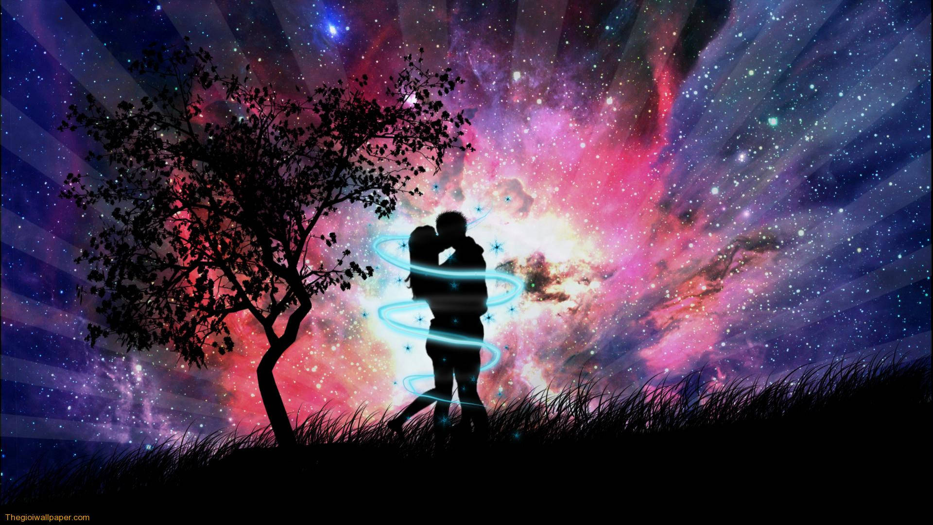 Aesthetic Couple Kissing In Tree Background