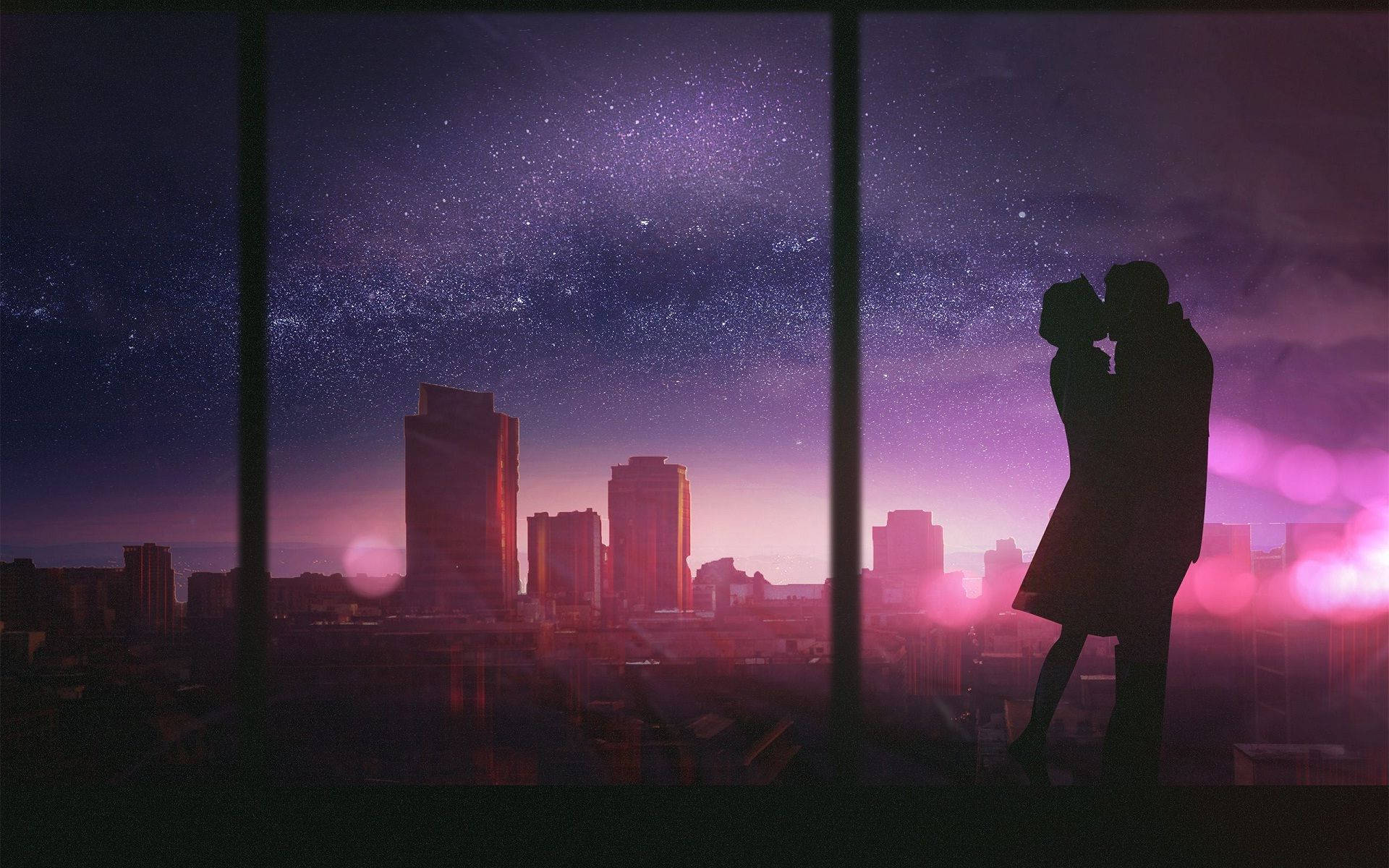Aesthetic Couple Silhouette In Glass Window