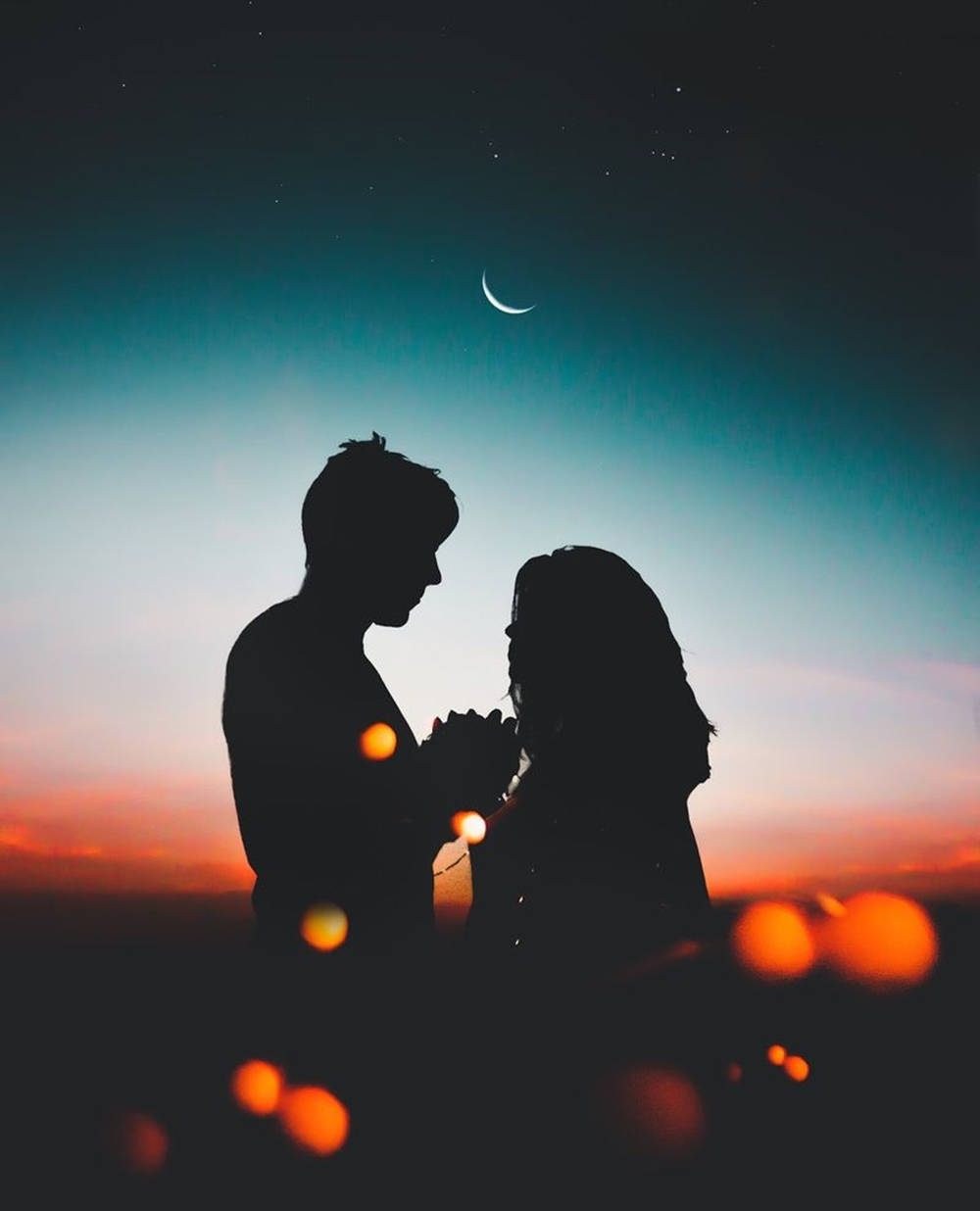Aesthetic Couple With Crescent Moon Background