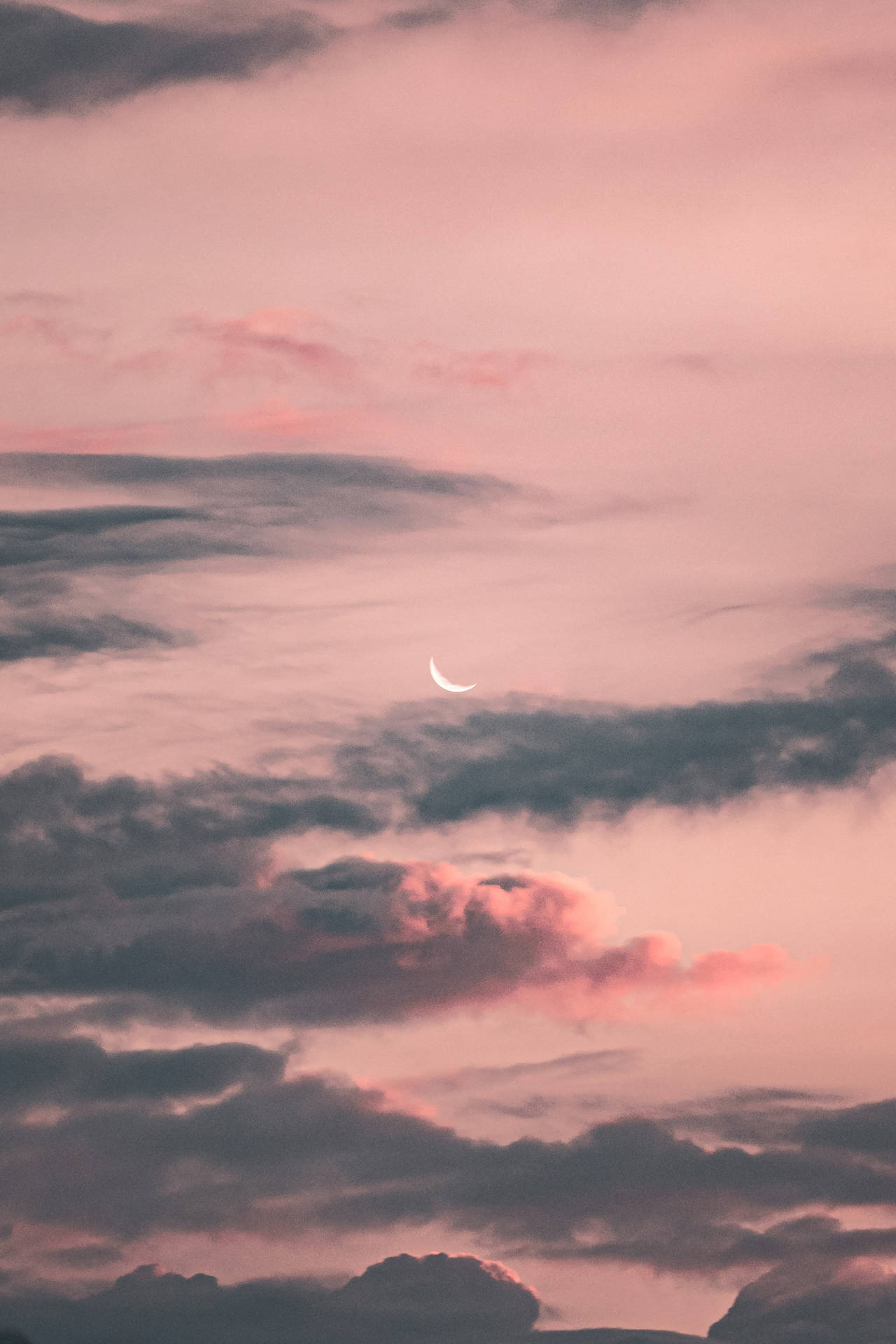 Aesthetic Crescent Moon In Pink Sky Background