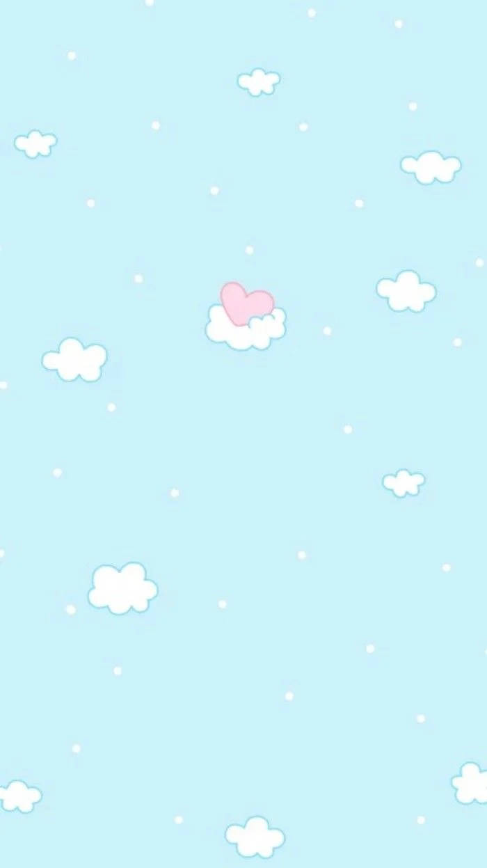 Aesthetic Cute Blue Phone With Pink Heart Background