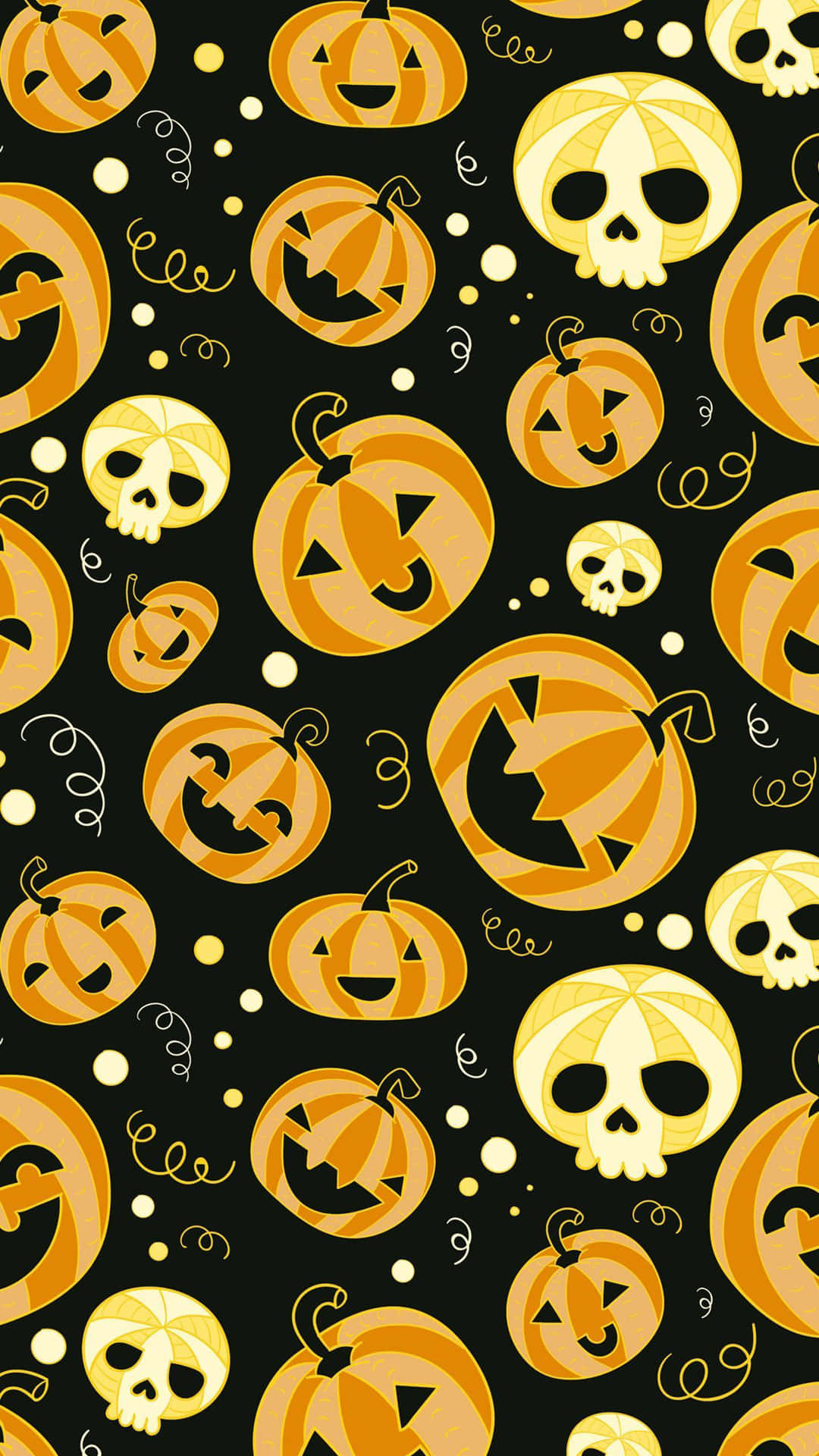 Aesthetic Cute Halloween Funny Pumpkins And Skeletons Background