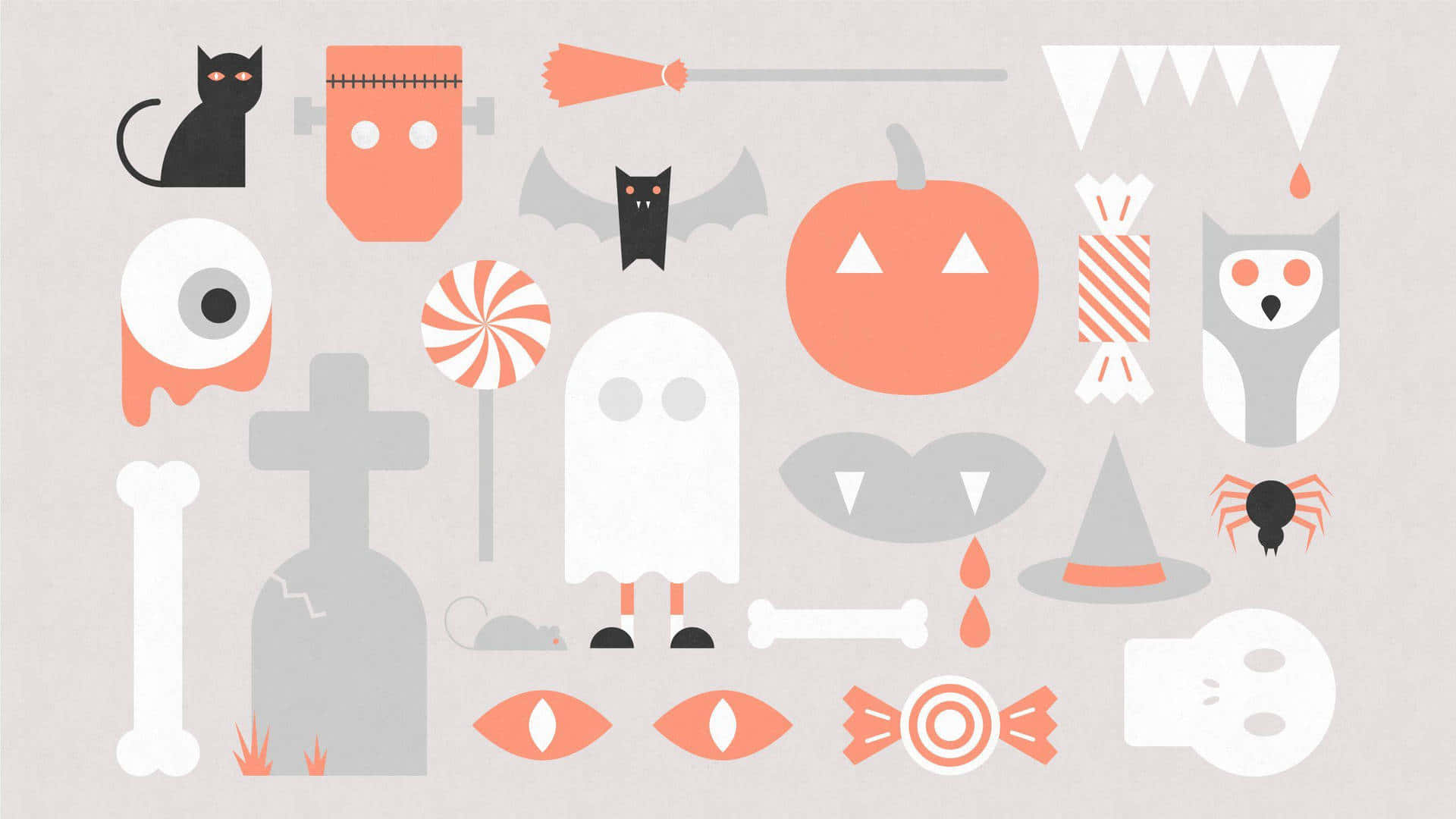 Aesthetic Cute Halloween Icons Graphic Art Background