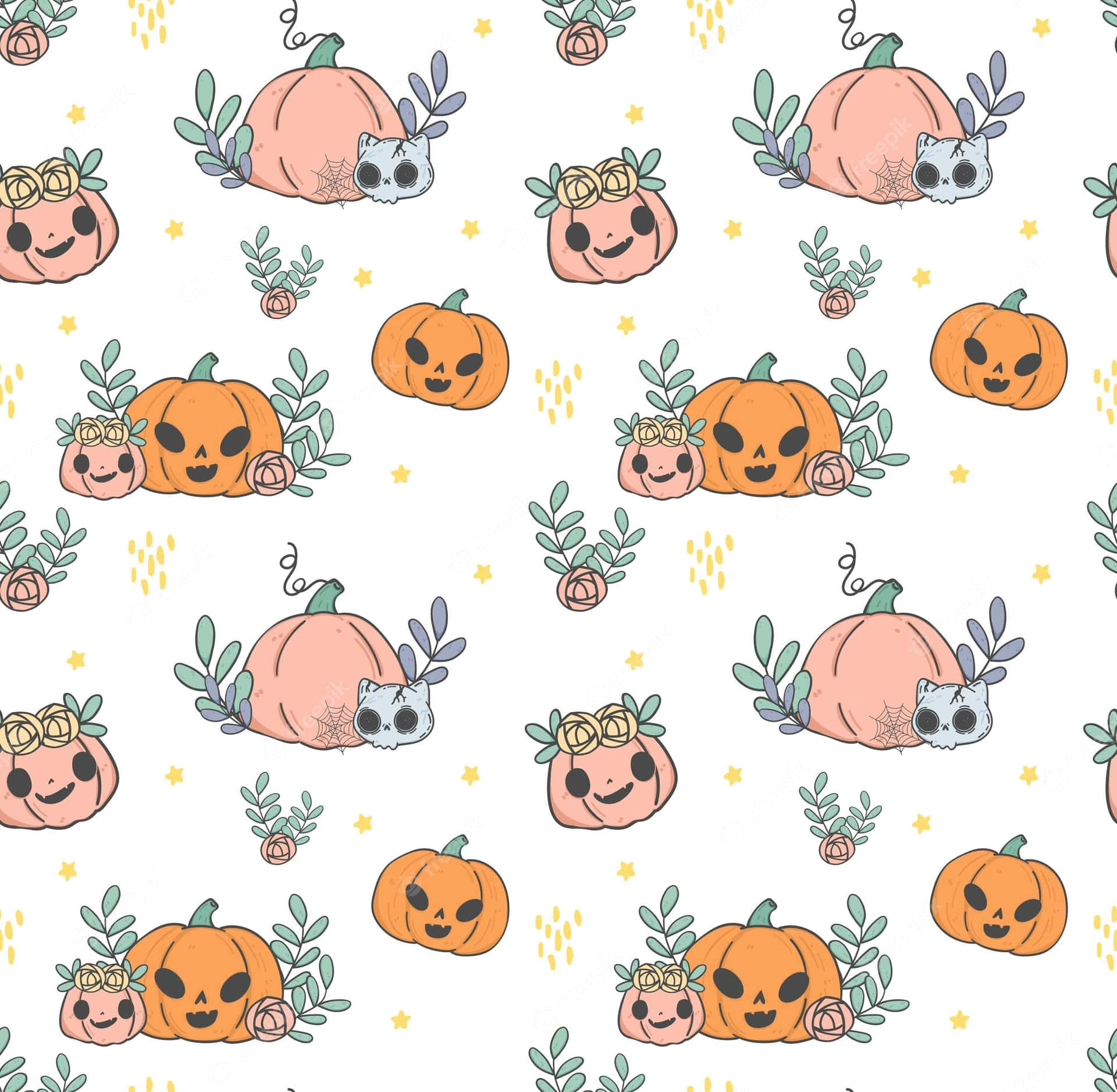 Aesthetic Cute Halloween Jack O'lantern Doodle Background