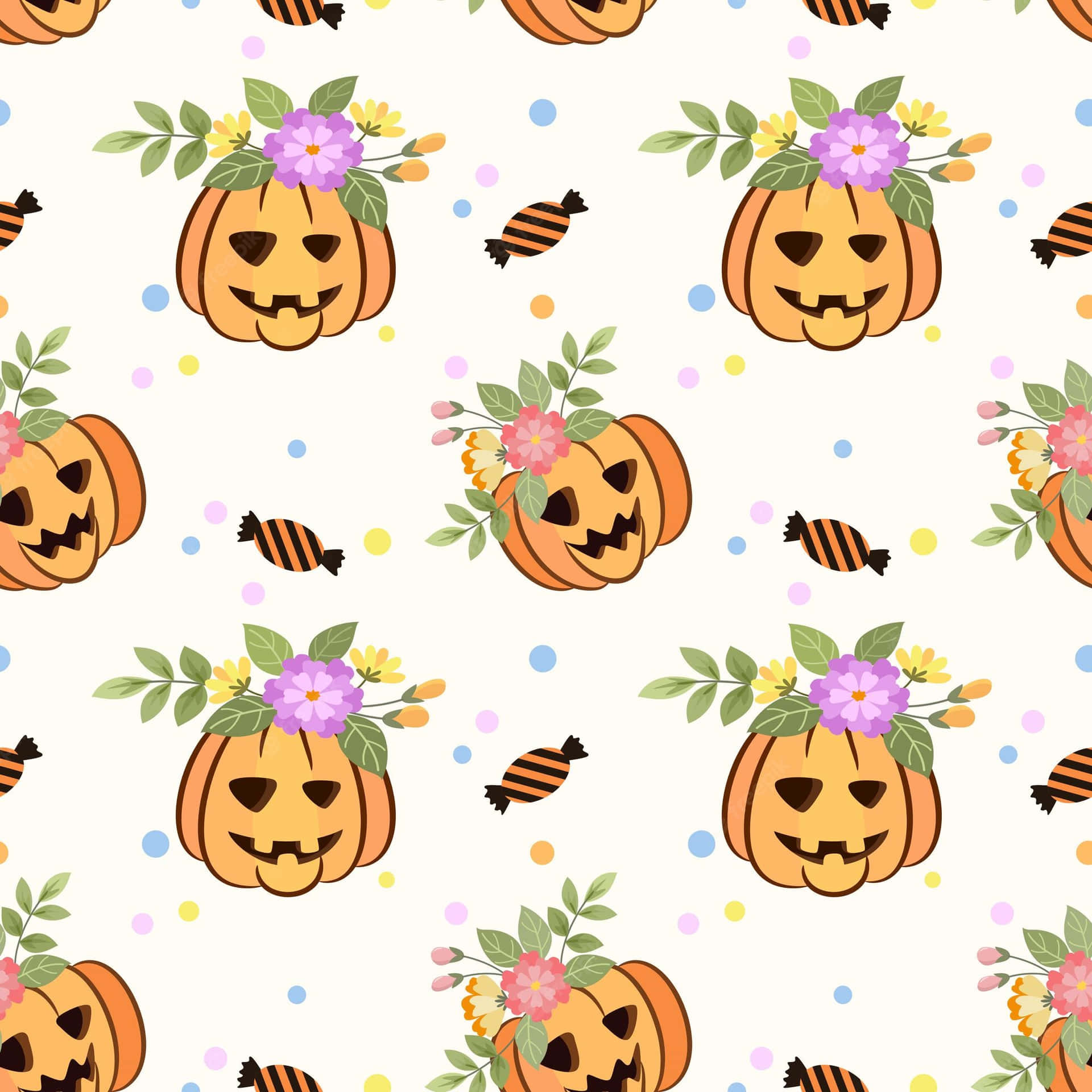 Aesthetic Cute Halloween Pumpkin Flowers Background