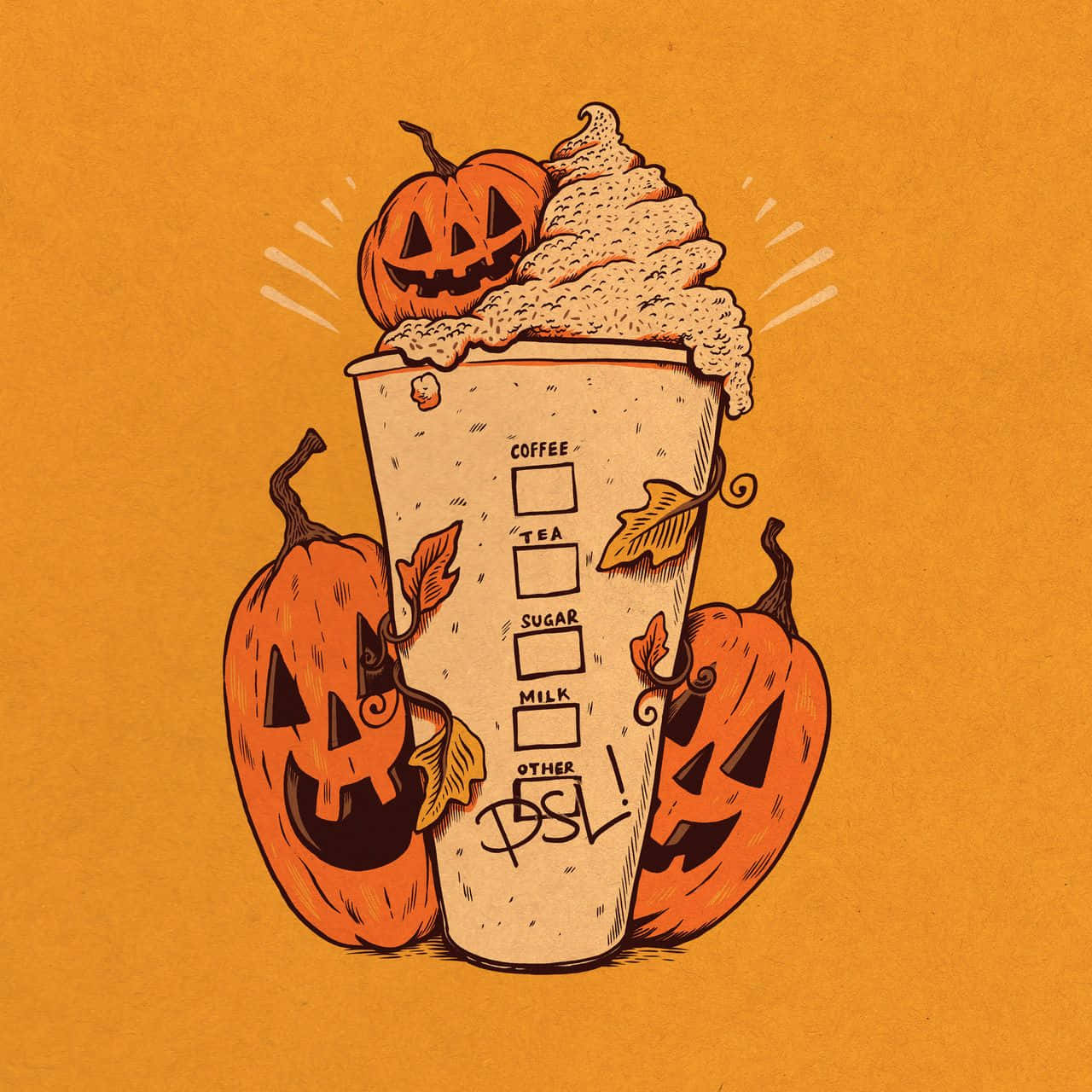 Aesthetic Cute Halloween Pumpkin Spice Latte Background