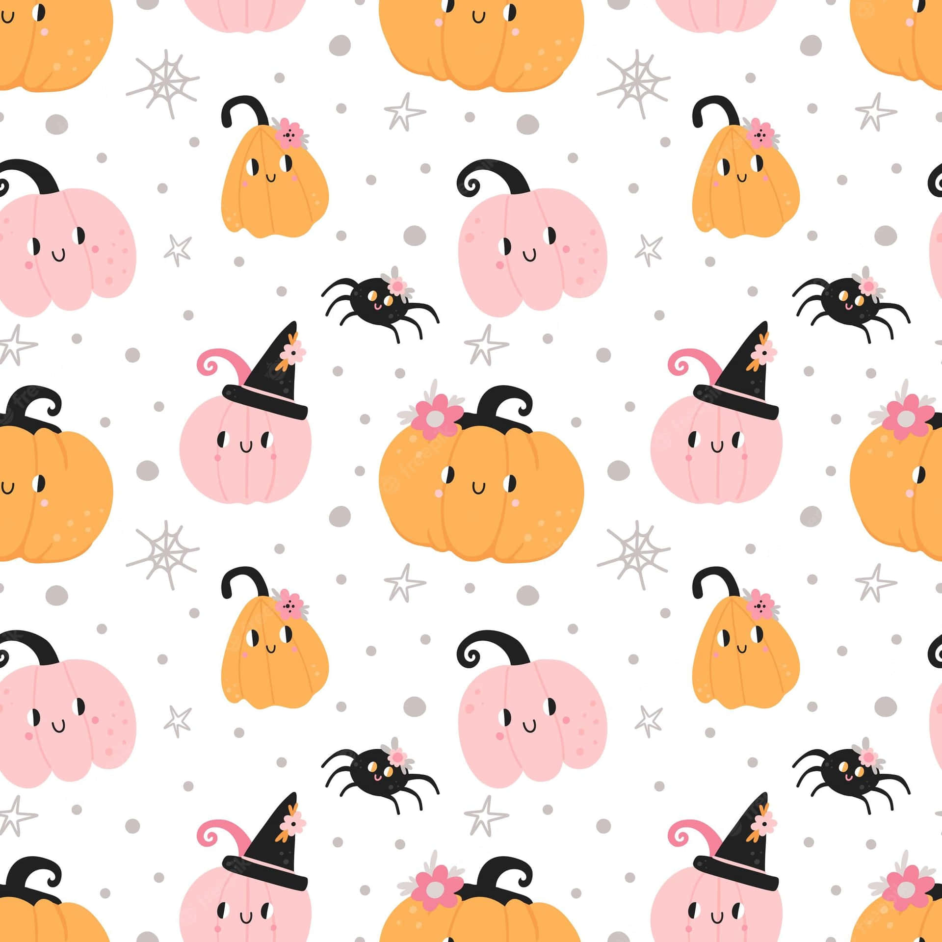 Aesthetic Cute Halloween Pumpkins Orange And Pink Background