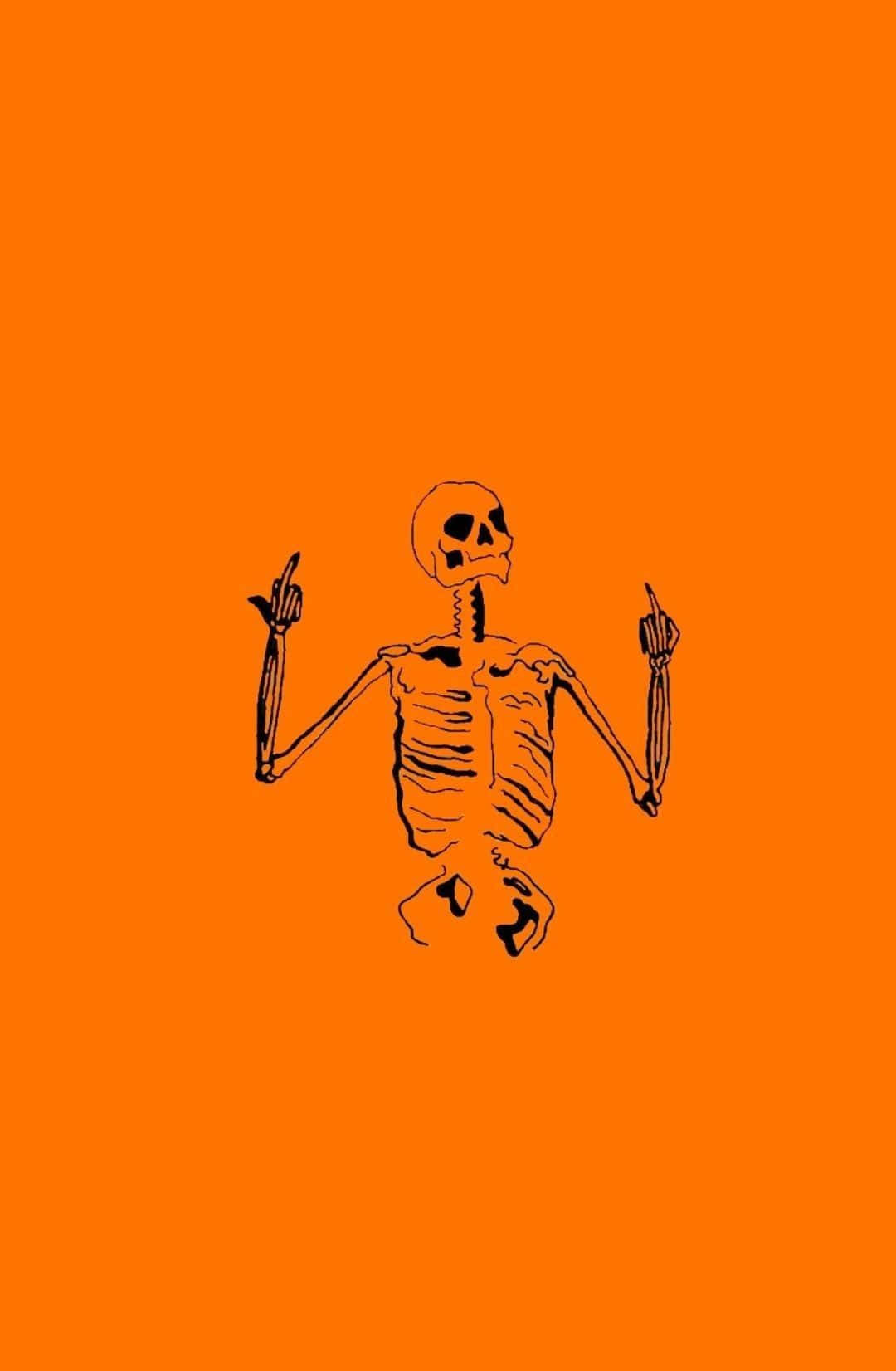 Aesthetic Cute Halloween Skeleton Orange Art Background