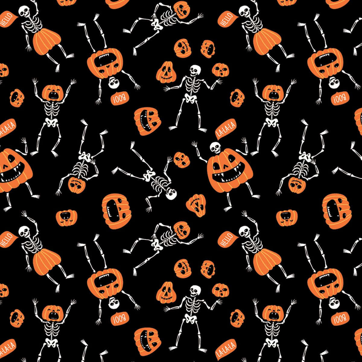 Aesthetic Cute Halloween Skeletons Pumpkins Dance Background