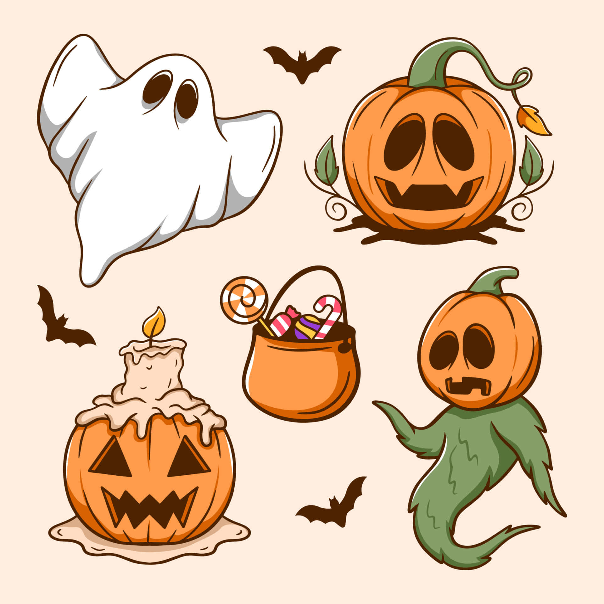 Aesthetic Cute Halloween Stickers Digital Art Background