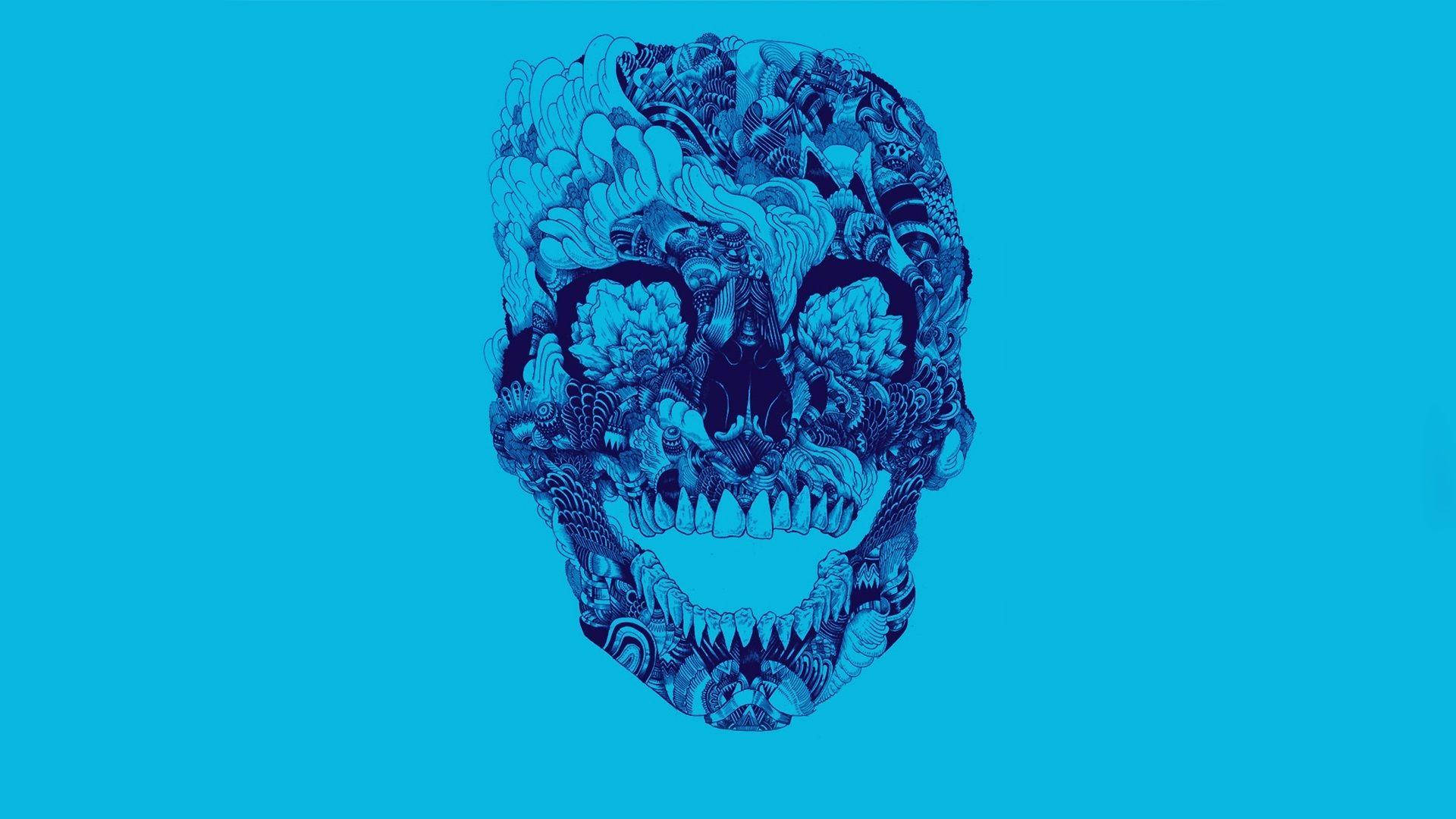 Aesthetic Day Of The Dead Skull In Blue Background