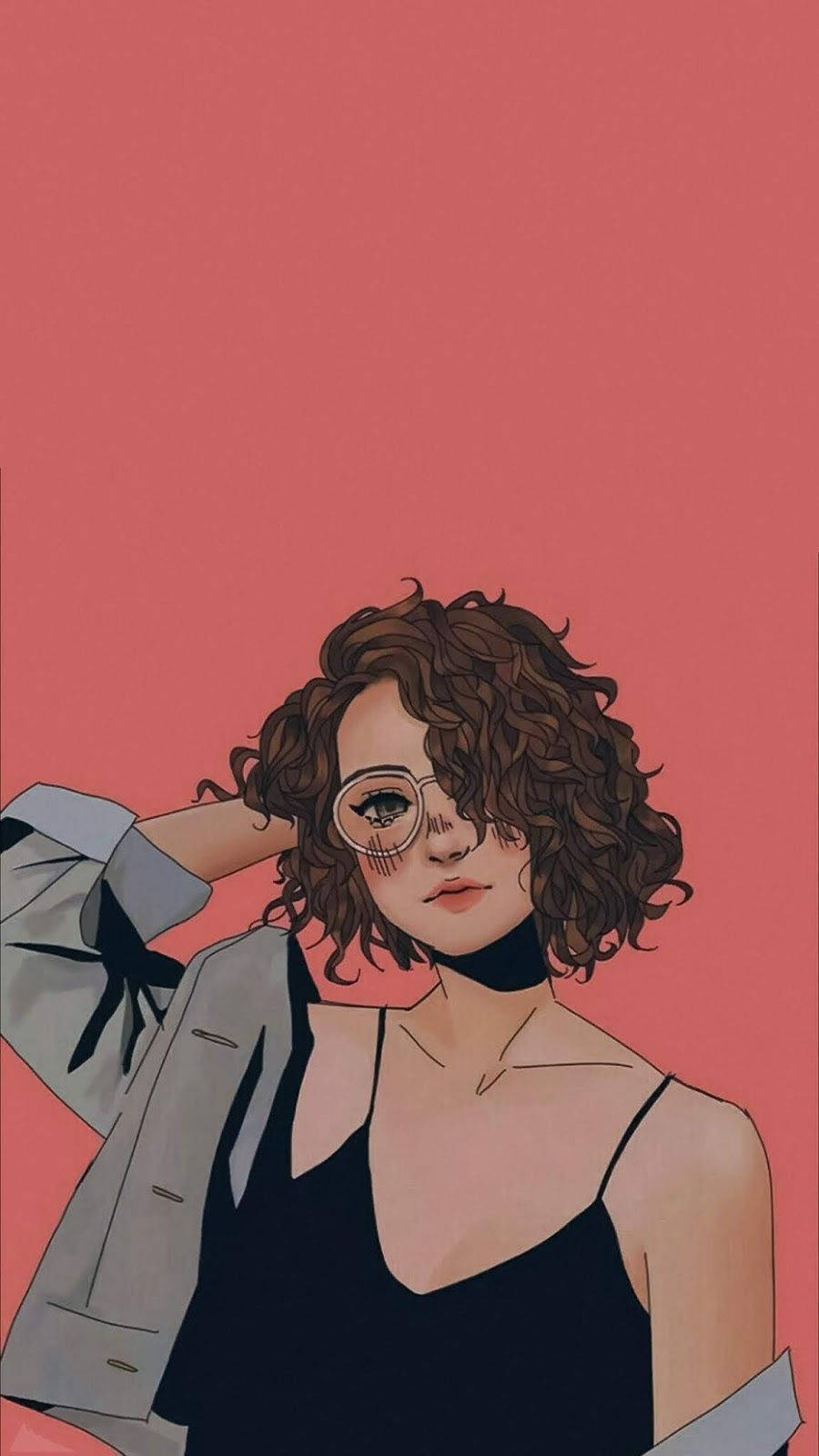 Aesthetic Drawing Curly Haired Girl Background