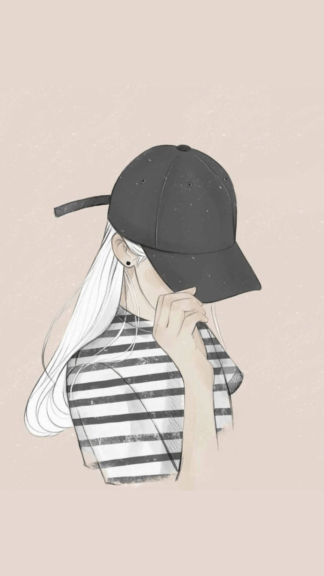 Aesthetic Drawing Of Girl With Cap Background