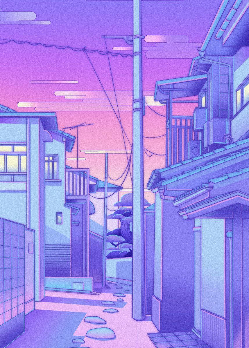 Aesthetic Drawing Of Japanese Village Background