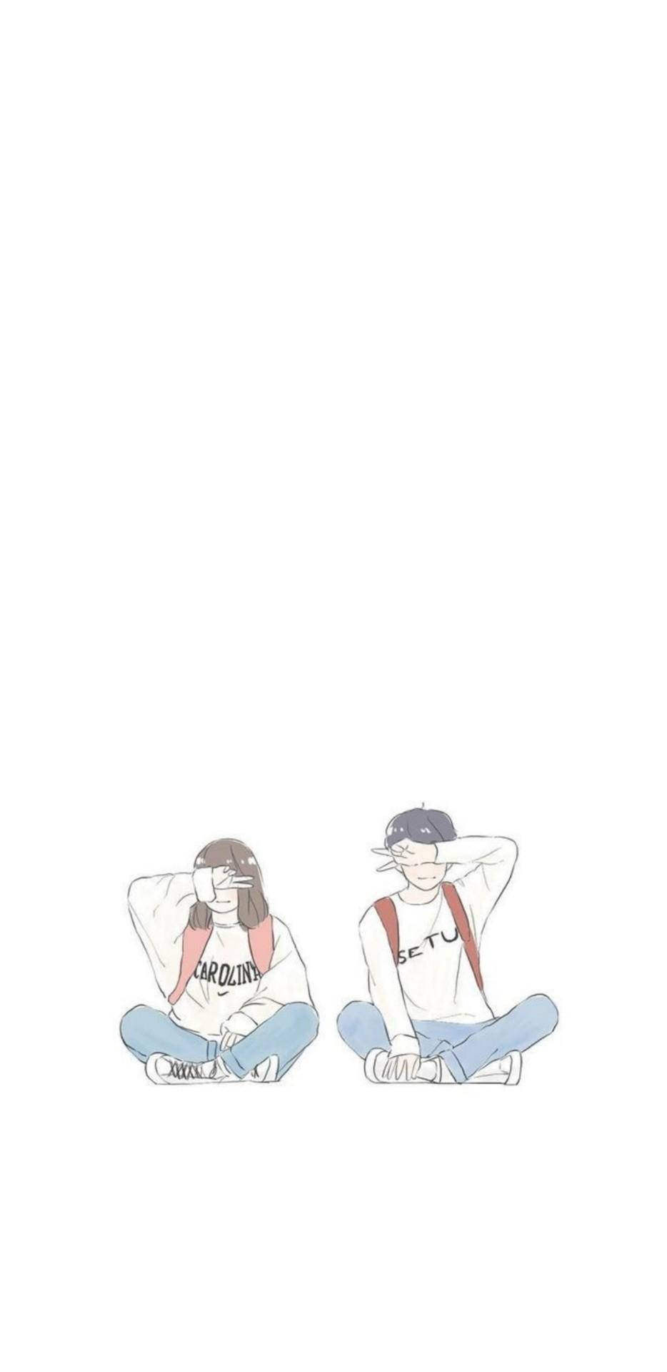 Aesthetic Drawing Of Sitting Couple Background