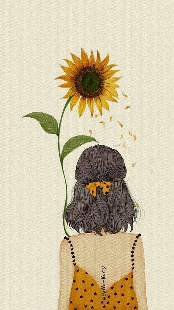 Aesthetic Drawing Sunflower Girl Background