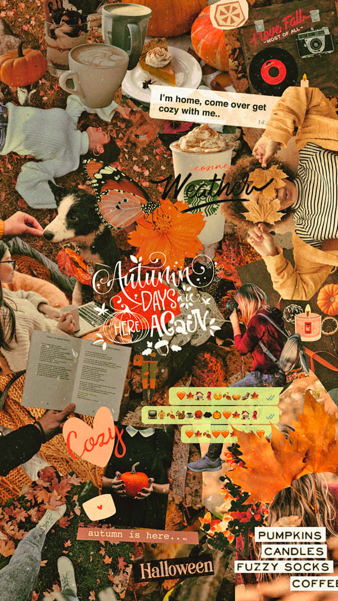 Aesthetic Fall Collage With Cute Typography Background